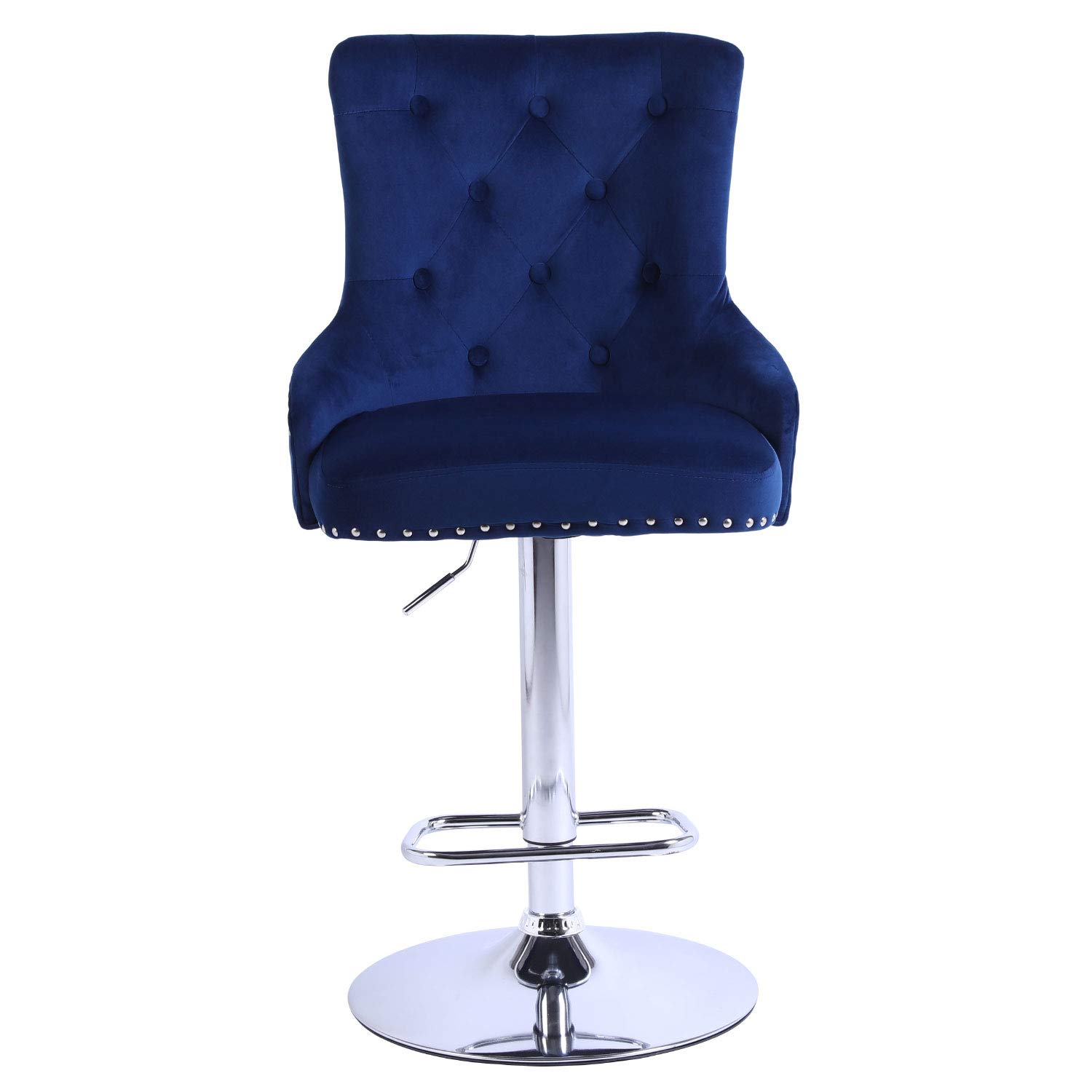 Modern Velvet Bar Stools Set of 4 - Adjustable Height High Back Counter Stools for Kitchen Island, Pub, Bar & Dining Room - Deep Blue Upholstered Seating (Perfect for Entertaining, Breakfast Nooks & Home Decor)