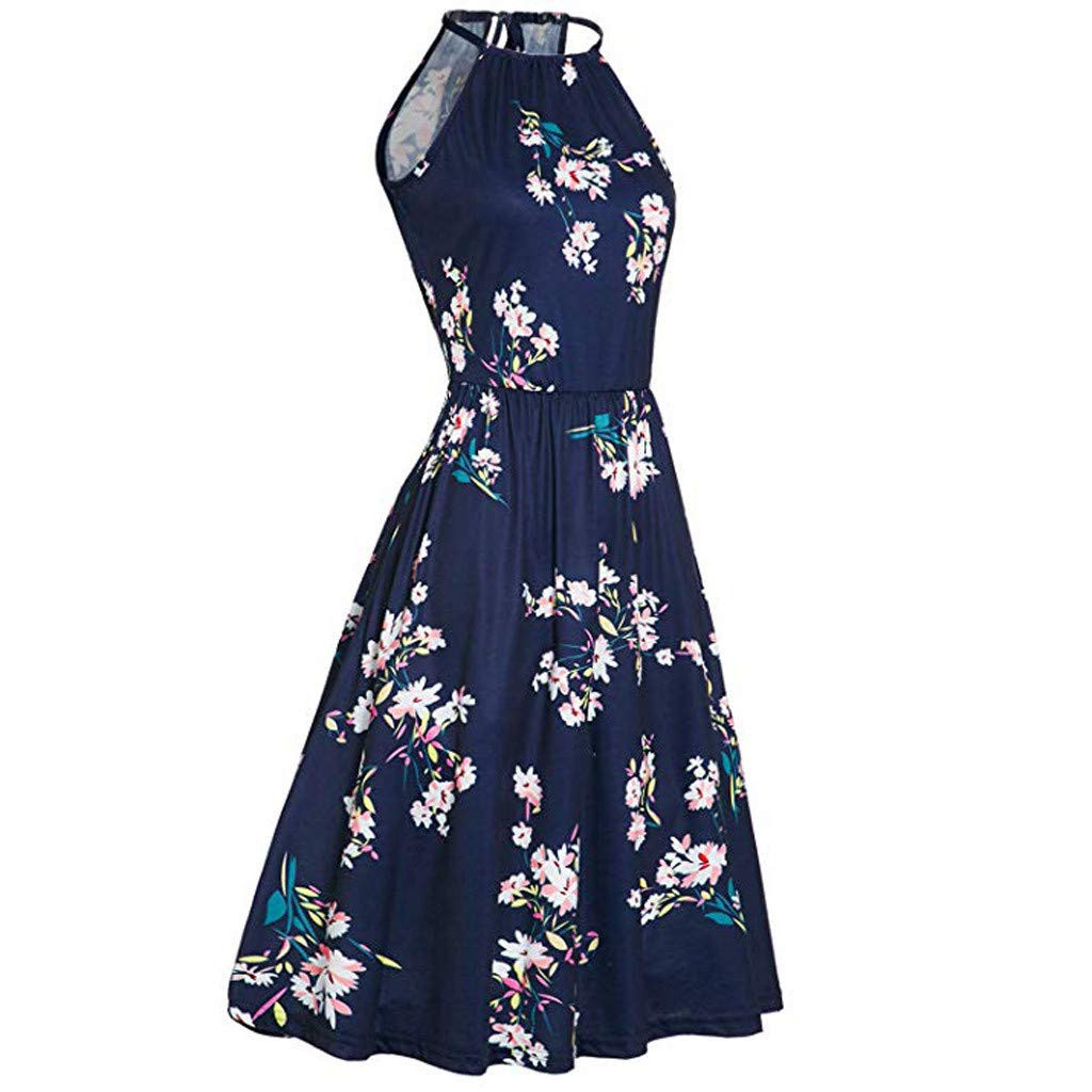 Women's Summer Ball Gown Dress - Sleeveless Halter Sundress for Party & Beach
