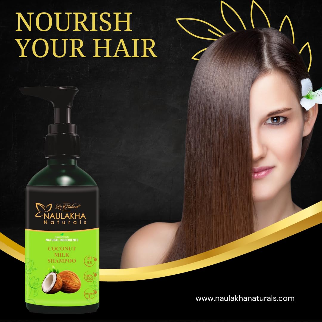 Naulakha Naturals Coconut Milk Shampoo 300ml - Sulfate & Paraben Free Hydrating Shampoo for All Hair Types | Promotes Healthy Shiny Soft Hair | Daily Use for Dry, Damaged & Curly Hair | Home & Salon Hair Care Solution