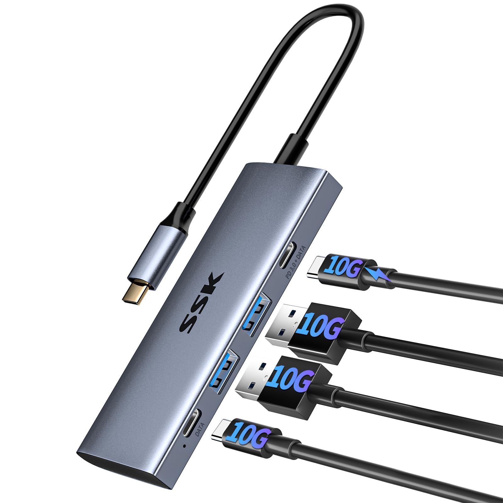 SSK USB C Hub 4-in-1 Adapter 10Gbps for MacBook/iMac - Home/Office Use