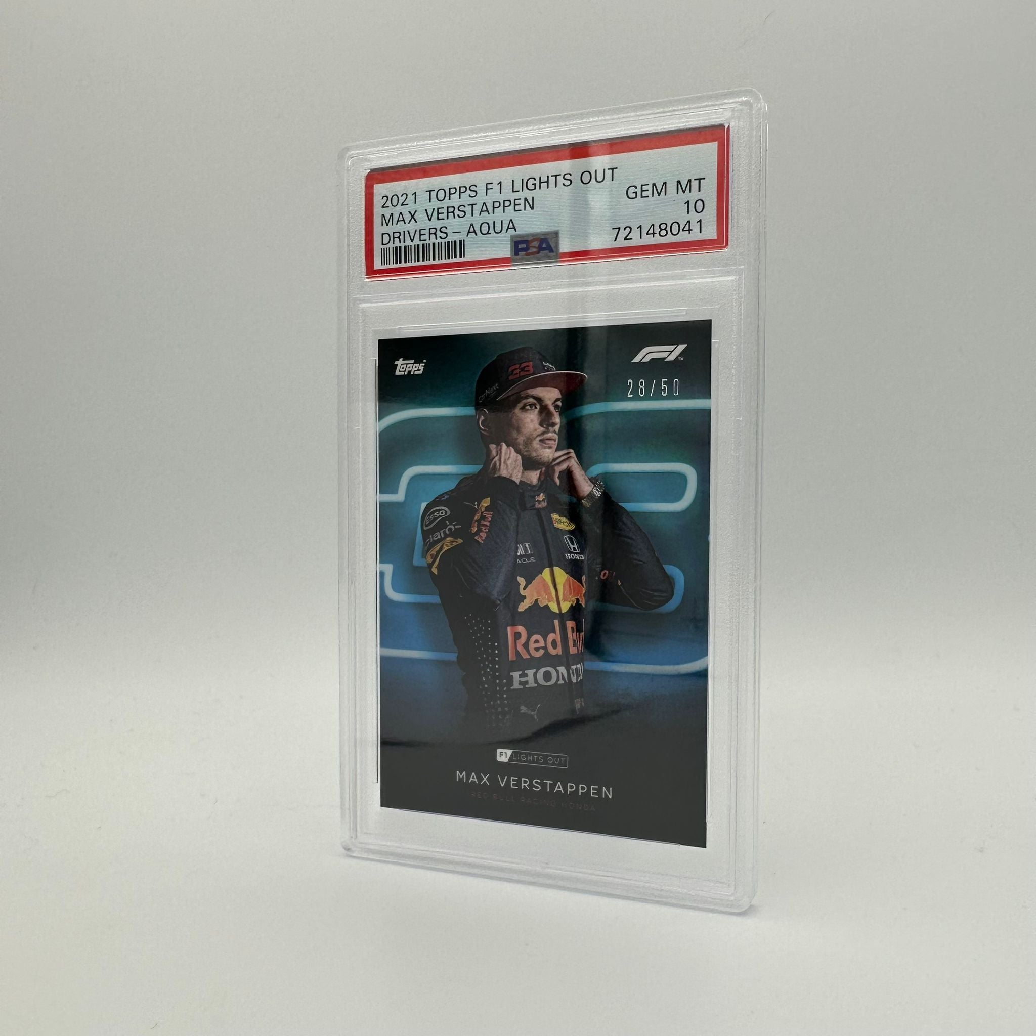 PSA 10 Graded Max Verstappen 28/50 Aqua Parallel Racing Card - Perfect for F1 Collectors, Display Cases & Sports Memorabilia Collections