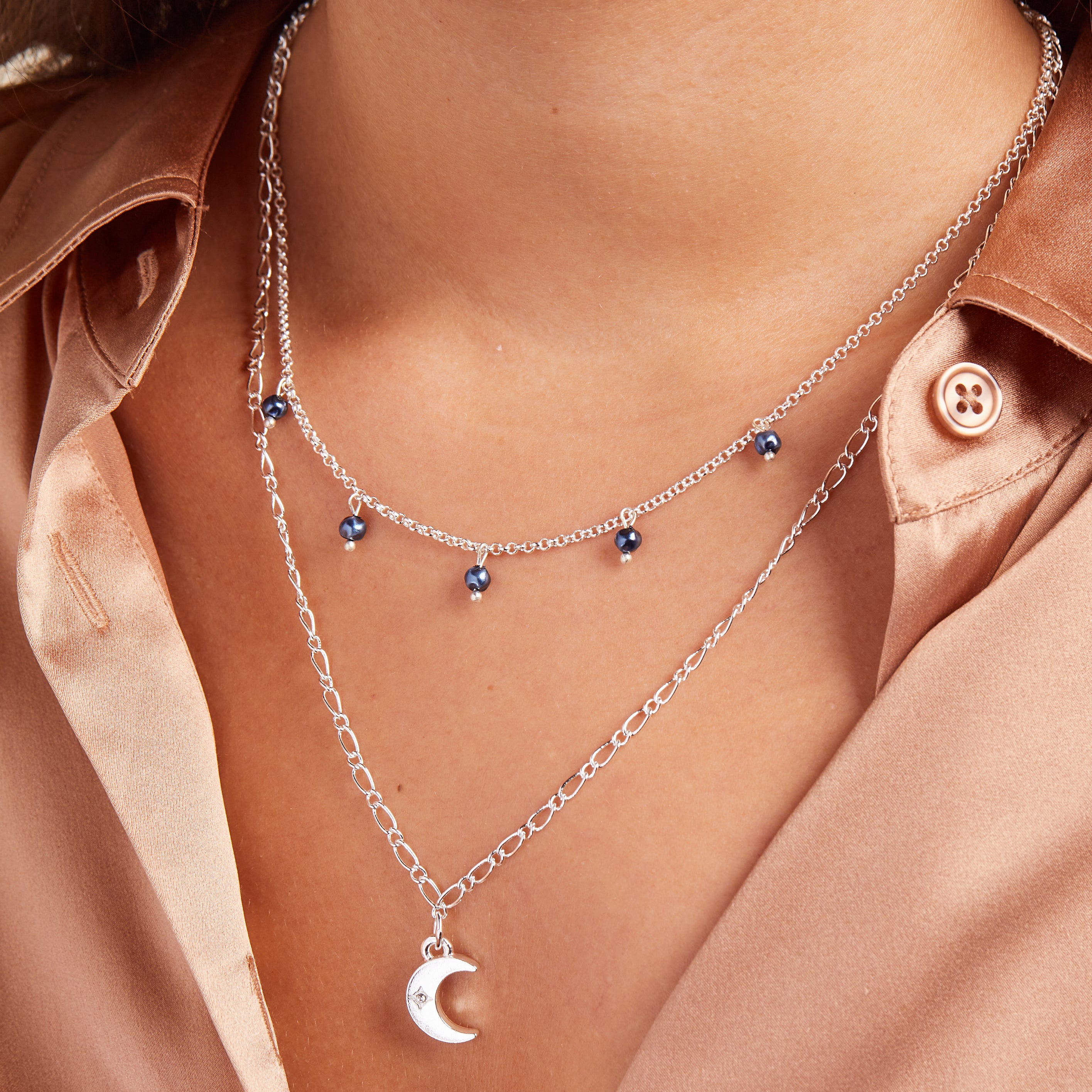Crescent Moon Layered Necklace for Women - Dainty Gold & Silver Celestial Jewelry - Perfect for Everyday Wear, Date Nights & Gifts