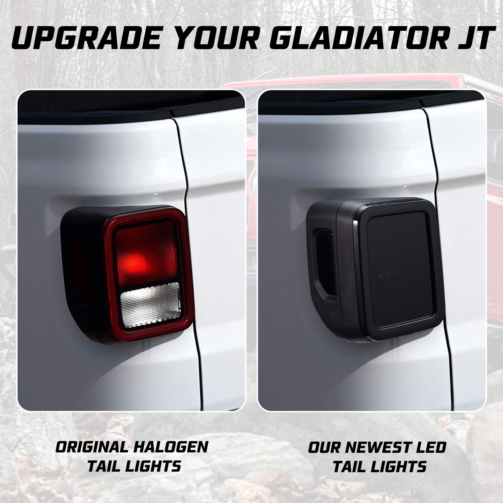 Kiwi Master Smoked LED Tail Lights for 2020-2025 Jeep Gladiator JT - Black Housing Smoke Lens - Brake Light, Reverse Light & Turn Signal Light Pair - Upgrade Your Off-Road Vehicle for Night Driving & Adventure
