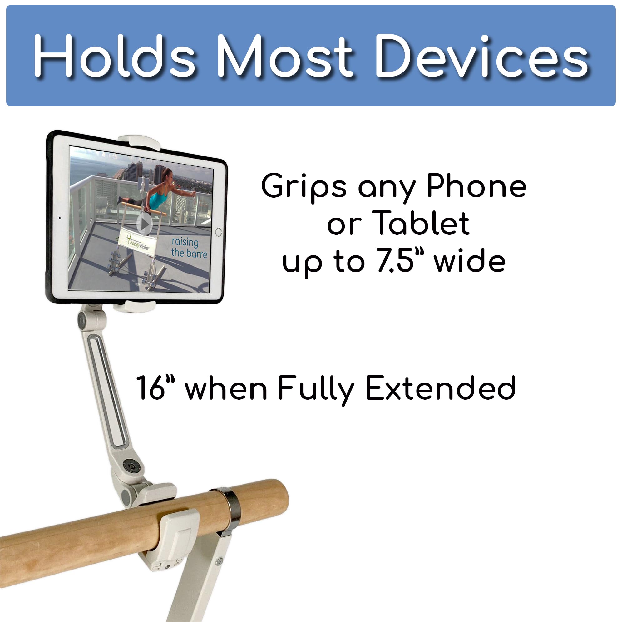 Portable Ballet Barre with Tablet & Phone Holder - Foldable Home Fitness Equipment for Barre Workouts, Yoga & Pilates | Perfect for Streaming Online Classes in Living Room, Bedroom or Small Spaces