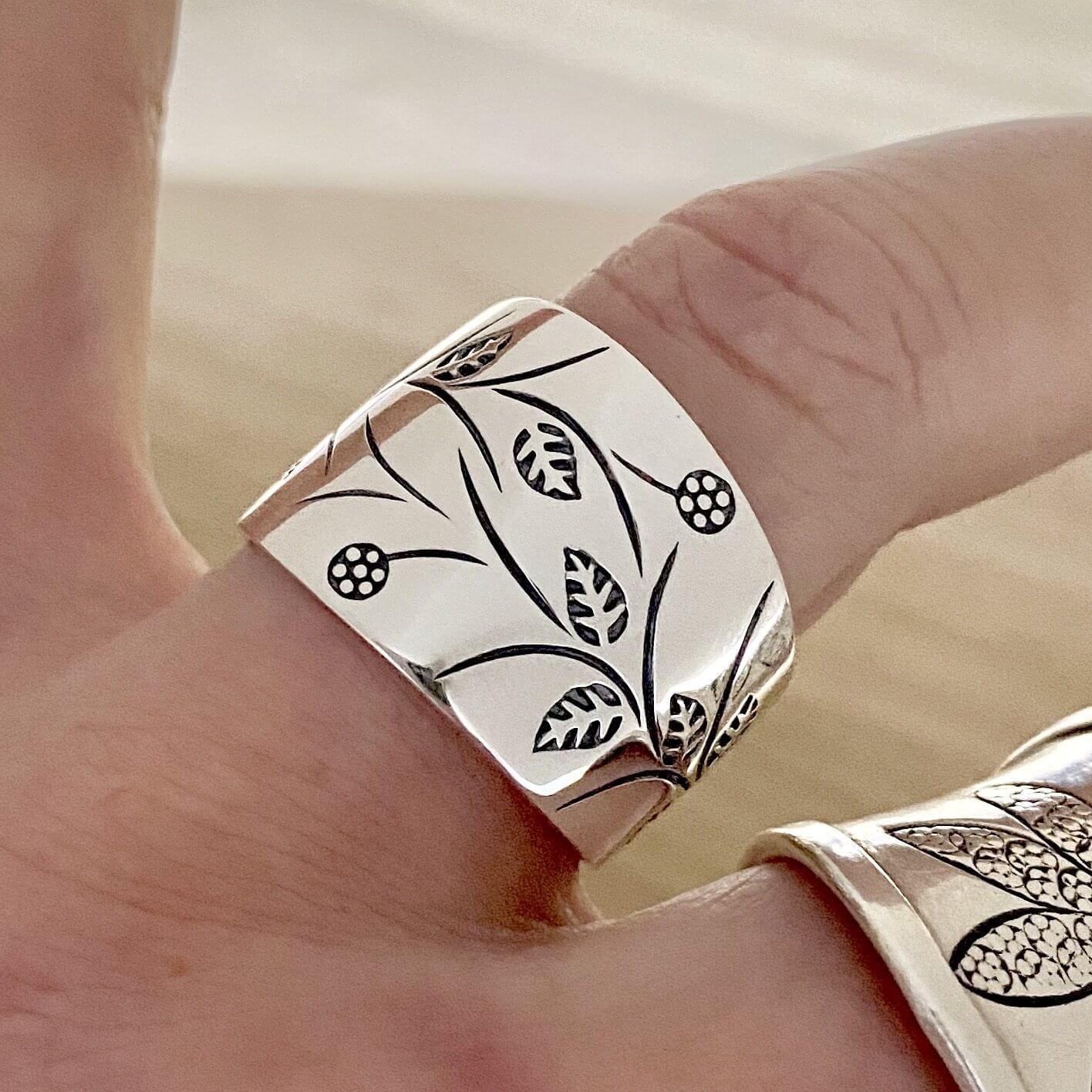 Laihas Garden Of Spring Cuff Sterling Silver Boho Ring - Elegant Handmade Jewelry for Women, Perfect for Boho Chic Style, Weddings & Everyday Wear
