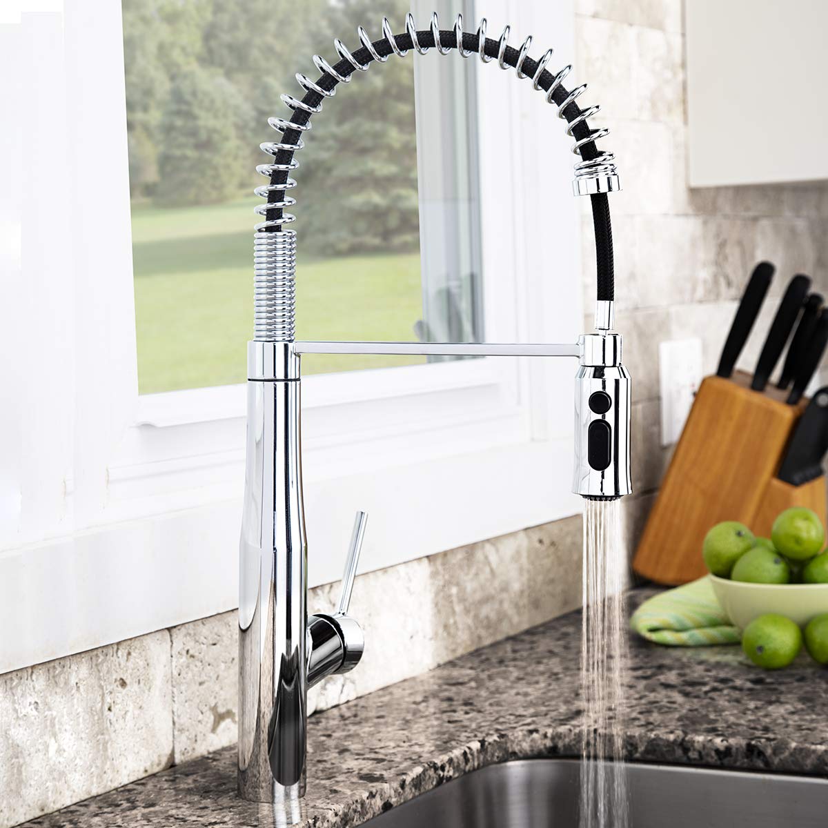 Speakman SB-1043 Neo Spring Pull Down Kitchen Faucet with Sprayer - Polished Chrome Finish for Modern Home & Restaurant Use