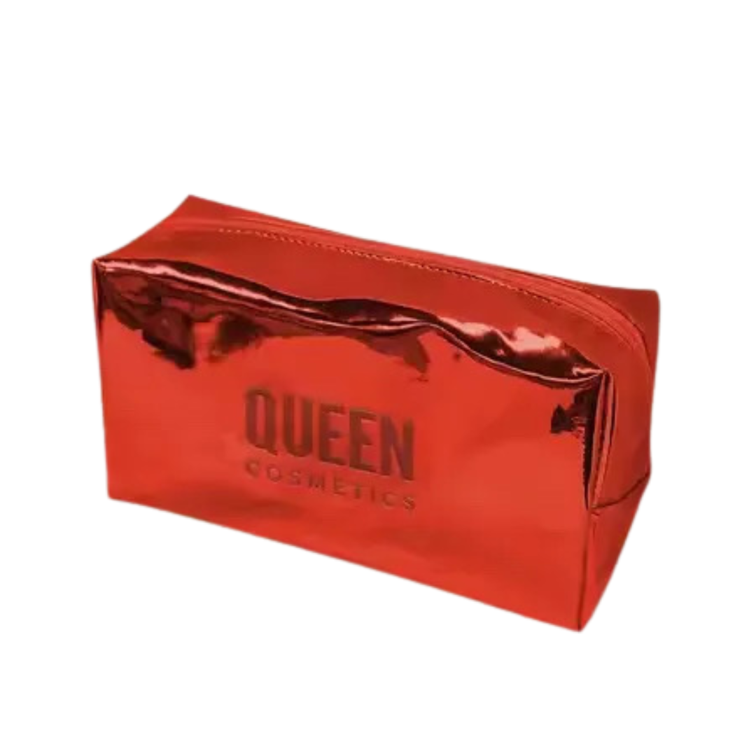 Queen Cosmetics Metallic Red Makeup Bag - Waterproof Travel Cosmetic Pouch for Women | Perfect for Travel, Gym & Everyday Use