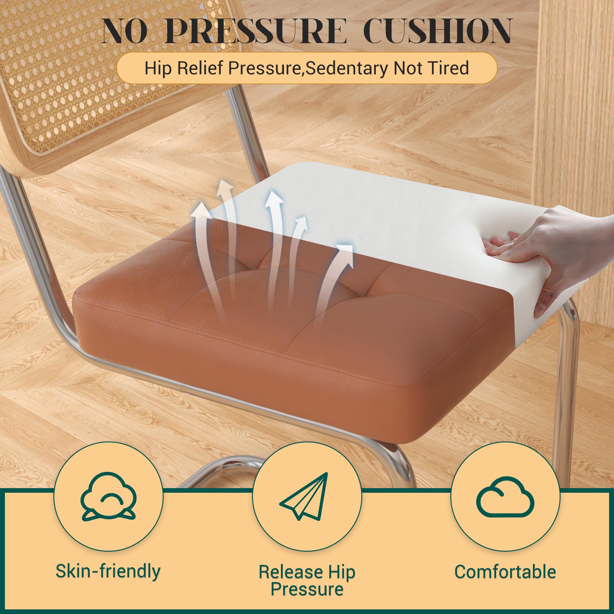 Mid Century Modern Dining Chairs Set of 2 - Faux Leather Rattan Kitchen Side Chairs with Metal Legs & Upholstered Seat - Brown - Perfect for Dining Room, Kitchen, Living Room & Bedroom Decor