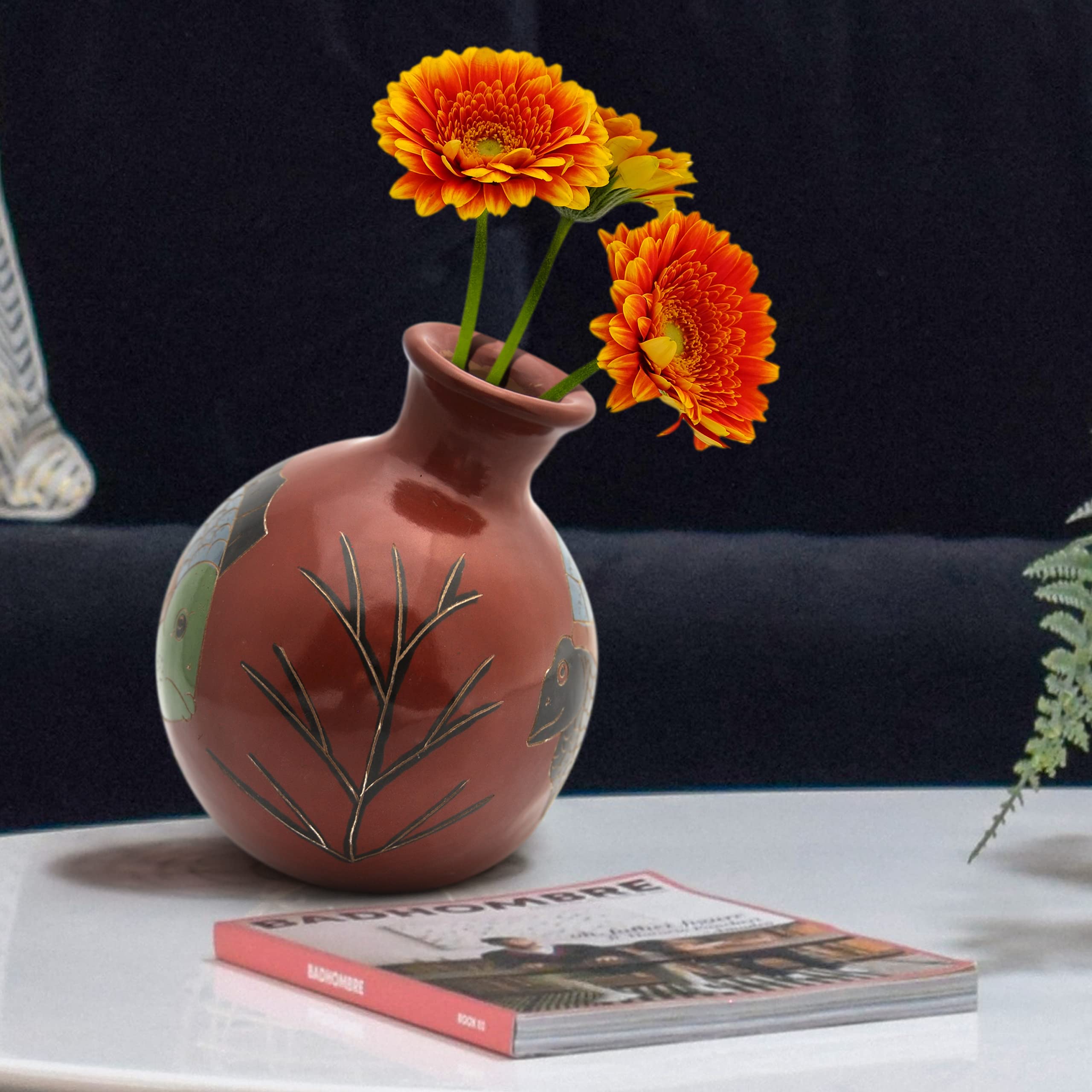 Ceramic Vase for Home Decor - Blue and Green Oval Centerpiece for Living Room, Kitchen, Office | Perfect for Tabletop, Shelf Display & Wedding Centerpieces