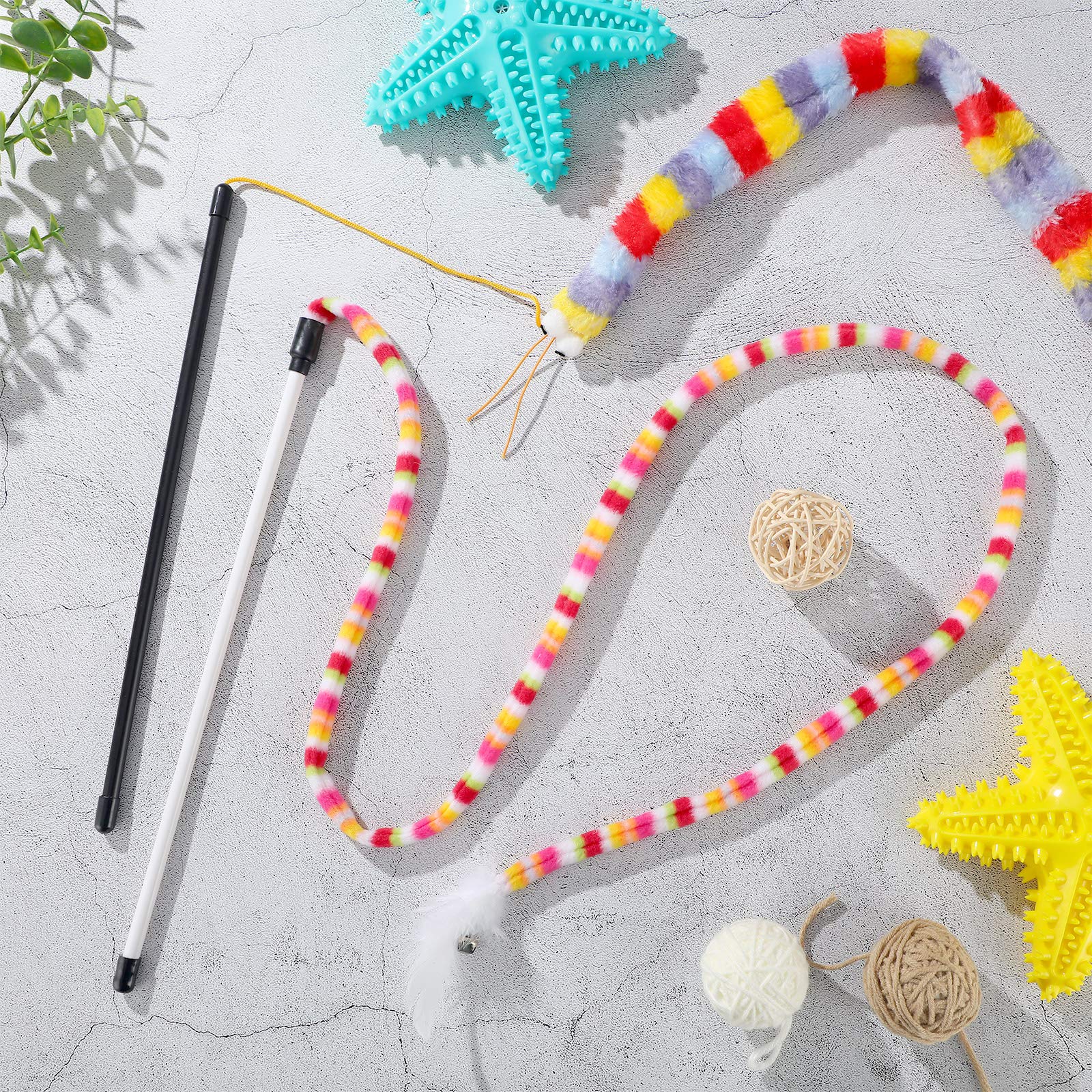 6-Piece Interactive Cat Wand Toys with Feather & Bell - Safe Teaser Catcher Stick for Kittens & Adult Cats - Colorful Sounding Training & Exercise Toys for Indoor Play & Christmas Gifts