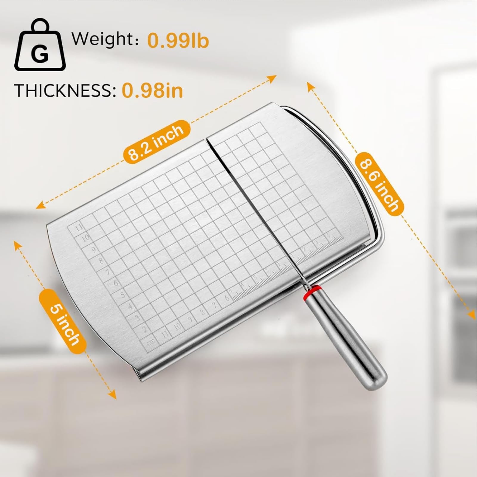Premium Stainless Steel Cheese Slicer with Blade Scale - Perfect for Block Cheese, Sausage & Fruits - Includes 2 Cheese Knives - Ideal for Kitchen, Charcuterie Boards & Entertaining