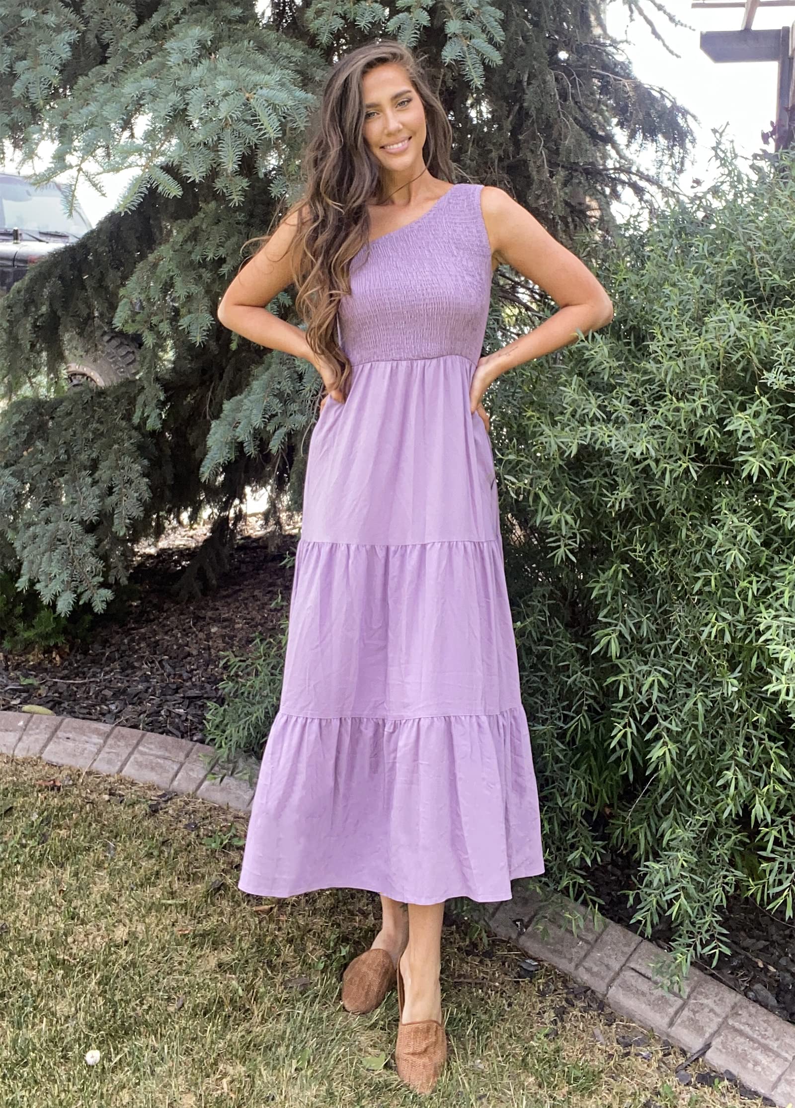 BTFBM Women's One Shoulder Floral Maxi Dress - Summer 2025 Casual Sleeveless High Waist Flowy Smocked Boho Beach Dress for Vacations & Outdoor Parties