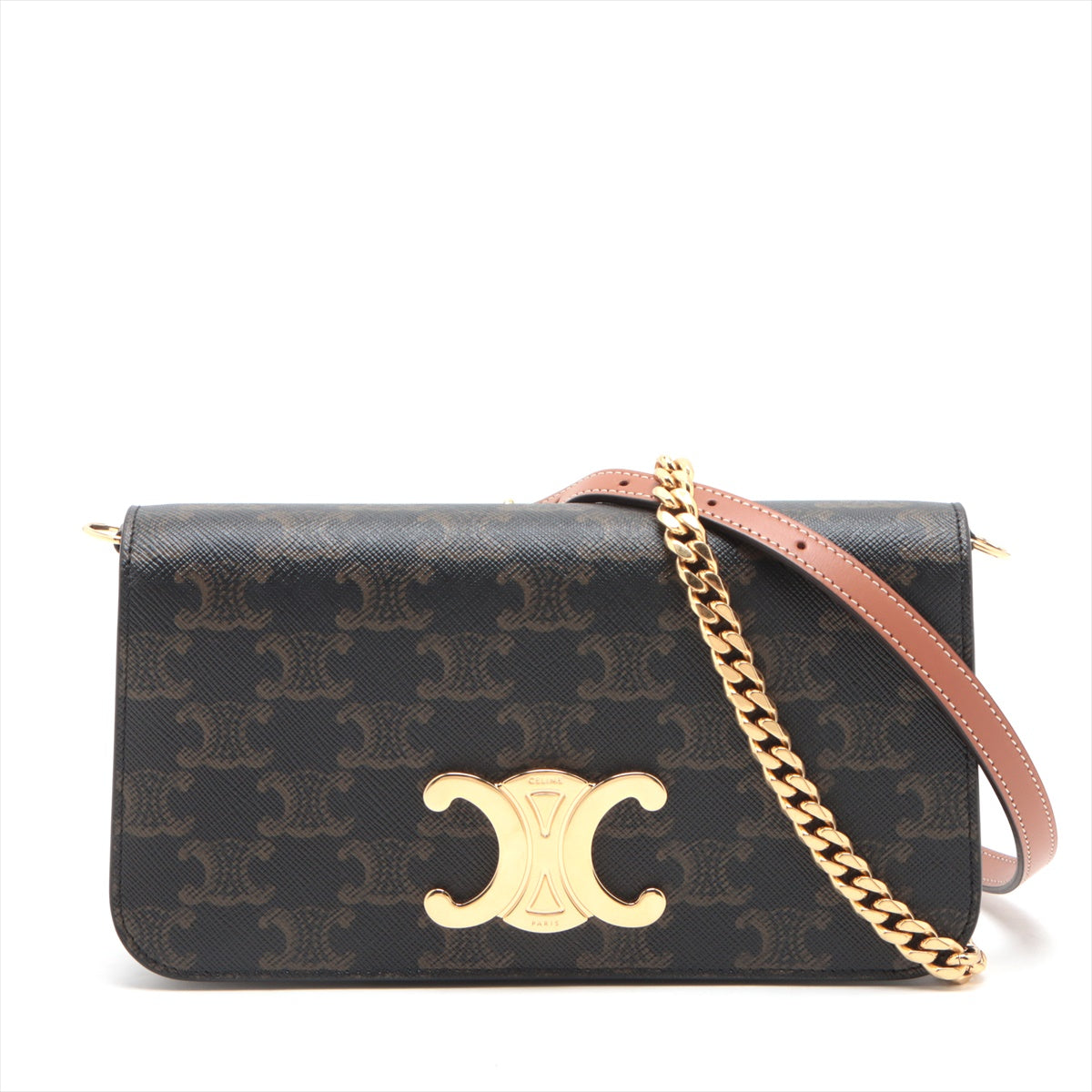 Celine Triomphe Canvas Chain Shoulder Bag for Women - Luxury Designer Crossbody Purse with Gold Chain Strap, Perfect for Date Night & Evening Events