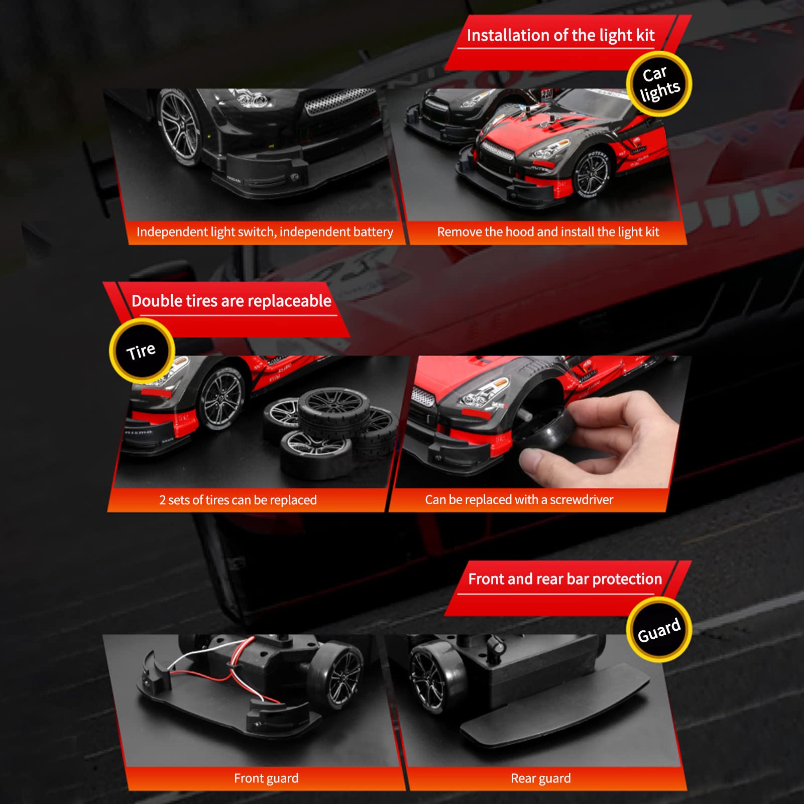 GoolRC 1/16 Scale 2.4GHz 4WD RC Drift Car - 40km/h High Speed Remote Control Race Car, Waterproof Electric Toy Car for Kids (Red) - Perfect for Indoor Racing, Outdoor Drifting & Birthday Gifts for Boys