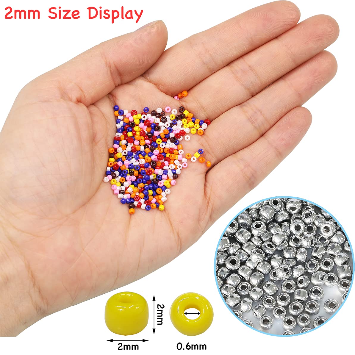 Bala&Fillic 12/0 Glass Seed Beads - 10,000pcs 2mm Opaque Silver Beads for Jewelry Making, DIY Crafts, Bracelets & Necklaces - Perfect for Beading Projects & Handmade Accessories