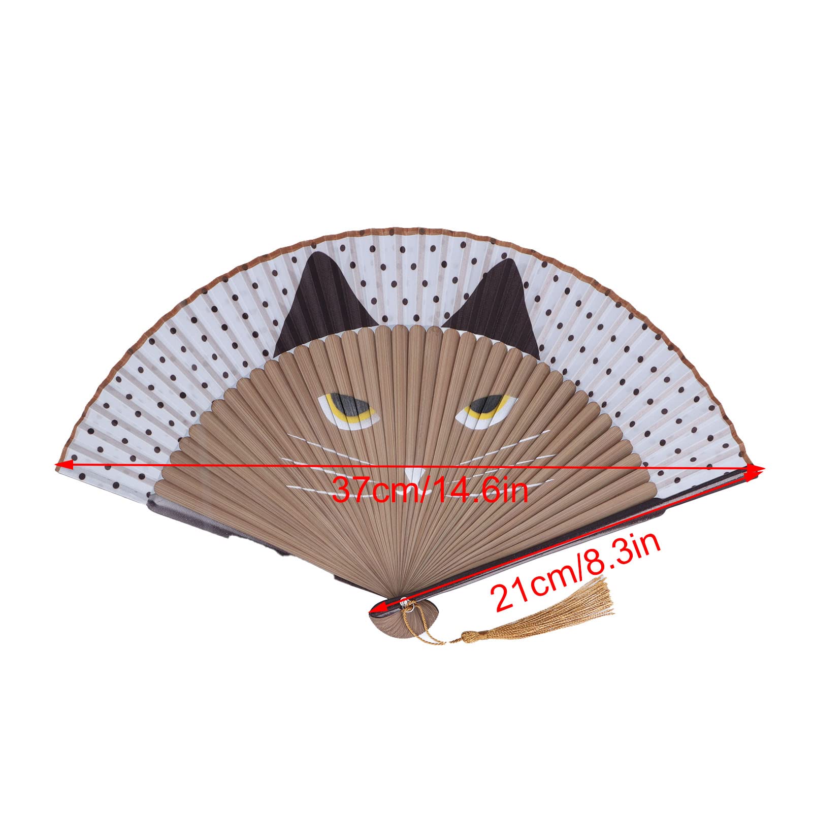Japanese Style Bamboo Folding Hand Fan with Cat Pattern - Portable Handheld Fan for Wedding, Dance Props, Home Decor & Summer Cooling - Perfect Gift for Women & Party Favors