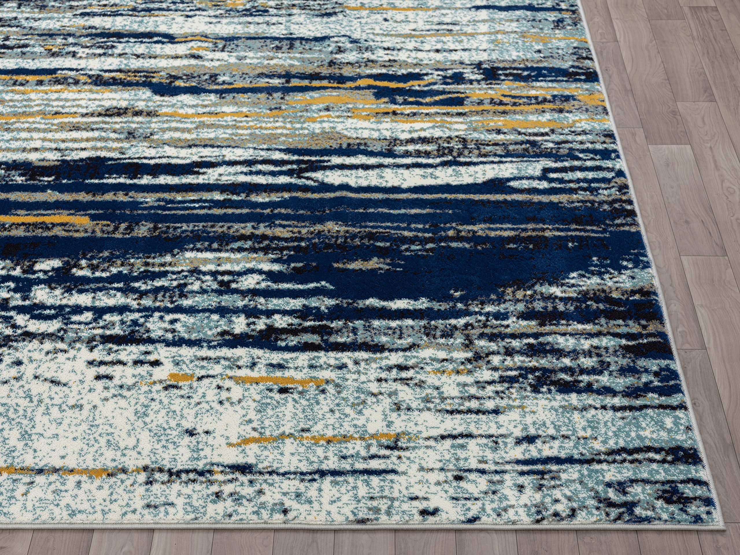 **Abani Blue & Yellow Modern Area Rug 6' x 9' – Bold Painted Pattern Accent Rug for Living Room, Bedroom & Office – Laguna Collection**