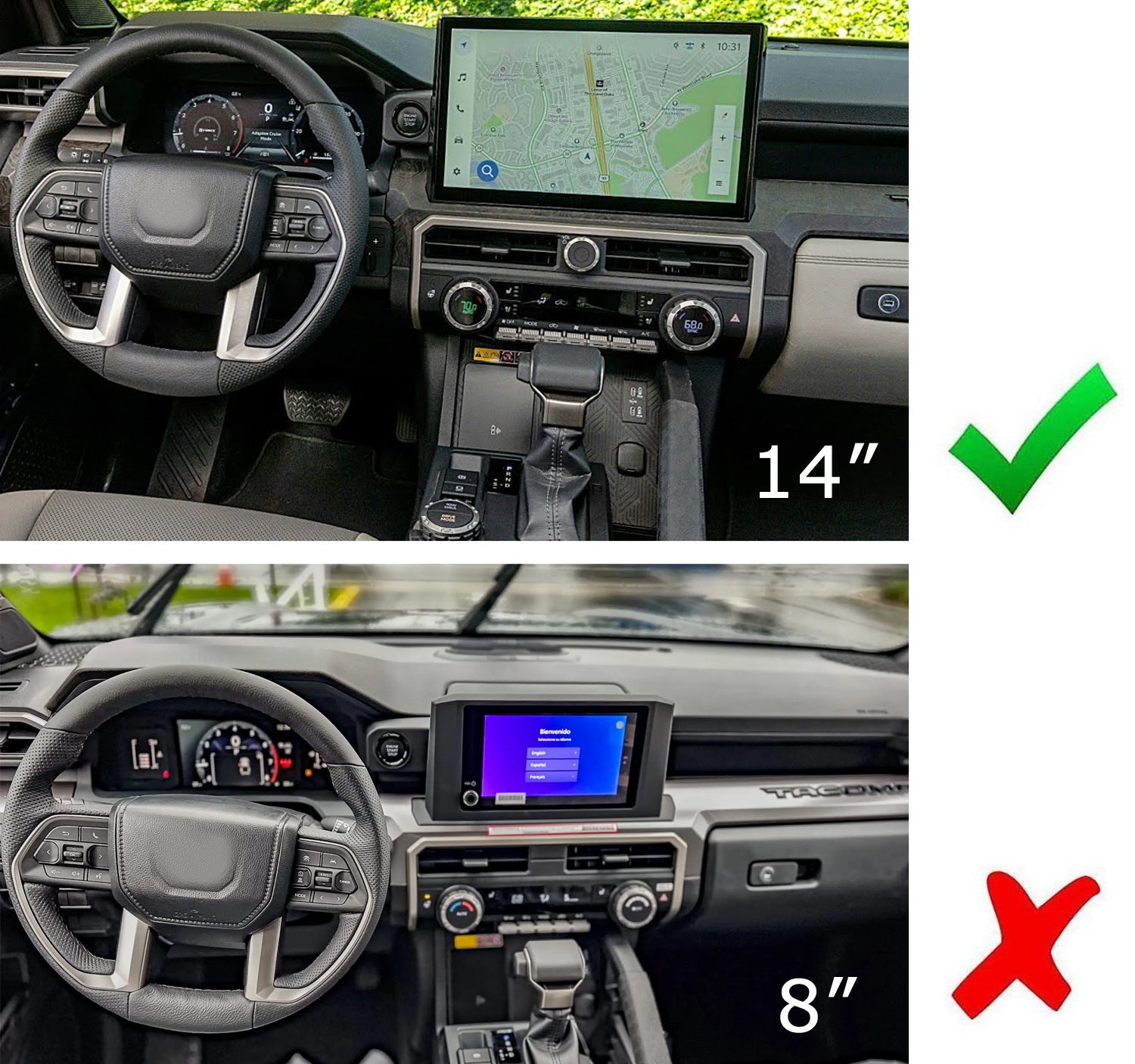 4-Piece Red Drive Mode & Volume/AC Knob Covers for 2024+ Toyota Tacoma & 2025+ 4Runner - 14-Inch Touchscreen Protection - Perfect for Off-Roading & Daily Commuting