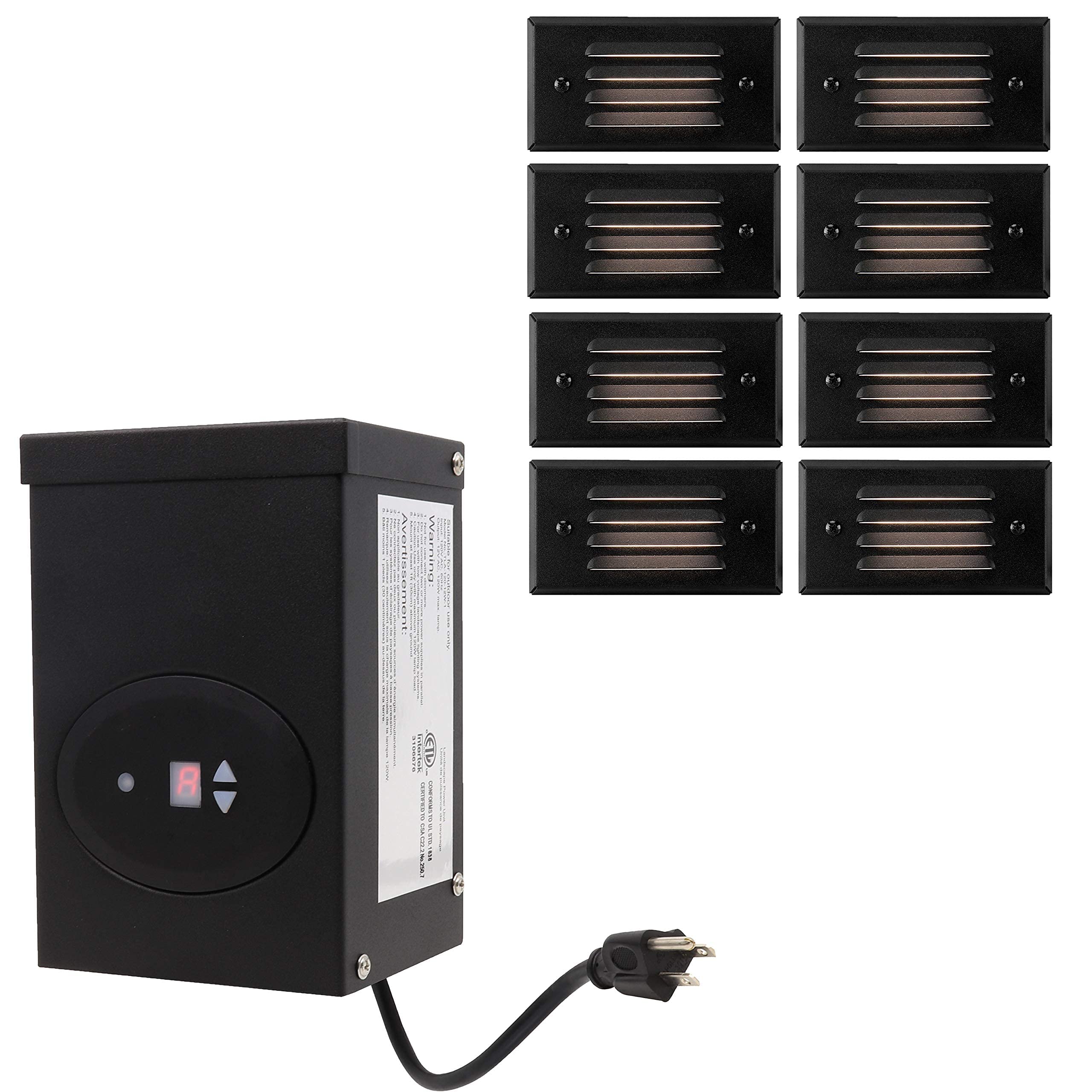 8-Piece Low Voltage Step Lights Kit with 120W Transformer - Outdoor Landscape Lighting for Stairs, Pathways & Garden (Dimmable, Waterproof) - Perfect for Patio, Deck & Backyard Safety Lighting