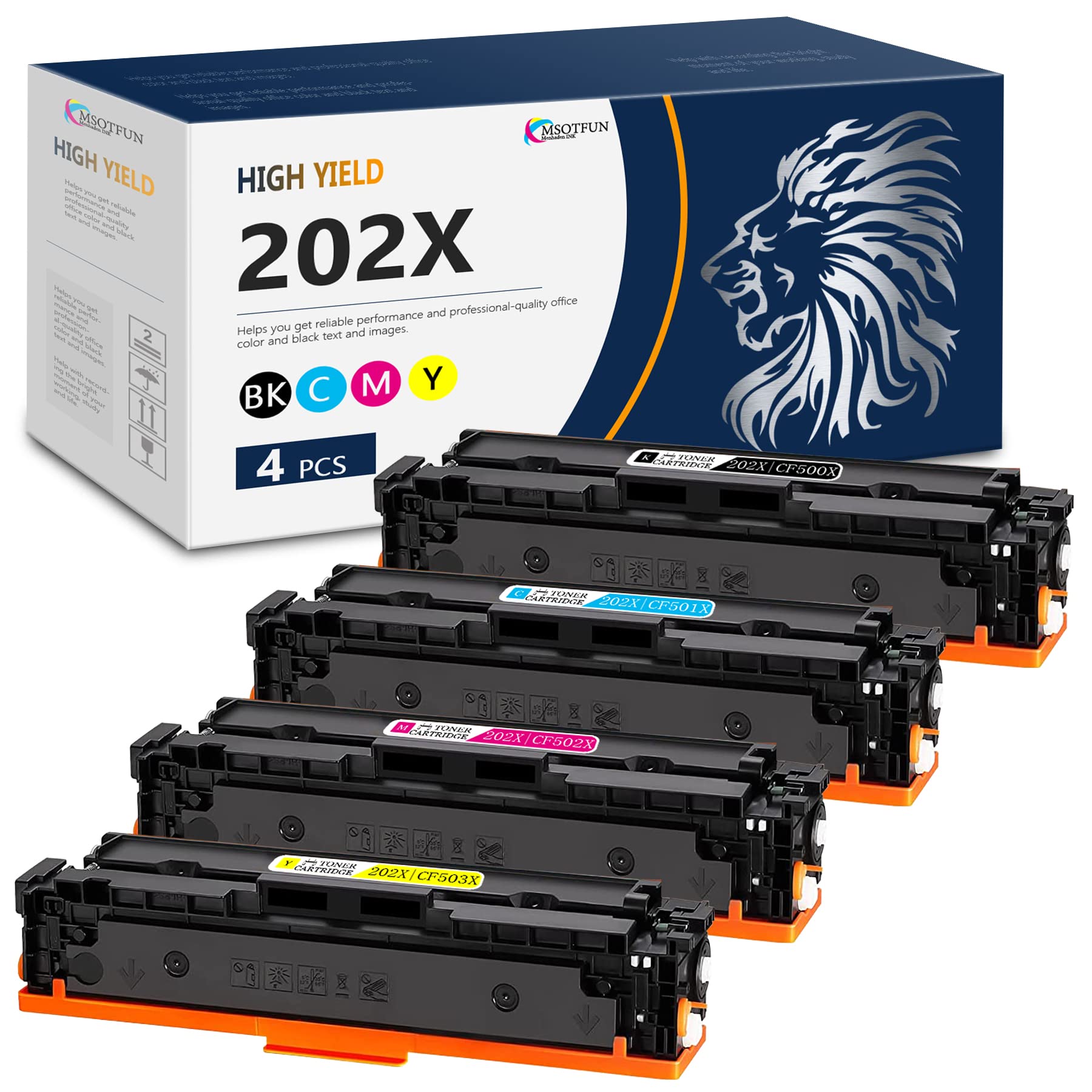 High Yield 4-Pack CF500X CF501X CF502X CF503X Toner Cartridge Replacement for HP 202X - Compatible with Color Pro MFP M280nw M281fdn M281fdw M254nw Printers (1BK+1C+1M+1Y) - Perfect for Office & Home Printing Needs