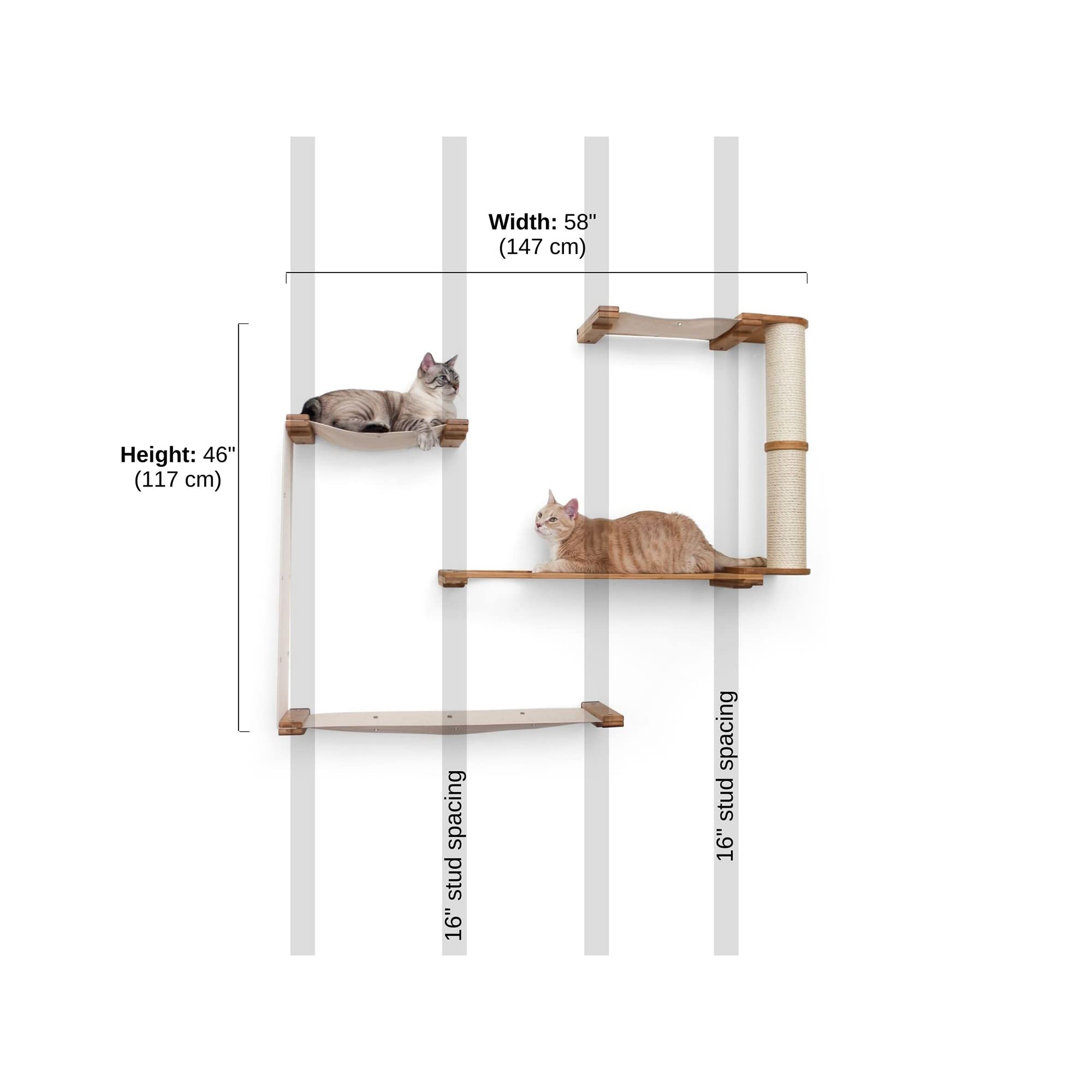 Catastrophic Creations Dakota Multi-Level Cat Hammock & Climbing Wall Activity Center - Wall-Mounted Cat Tree Shelves for Indoor Cats, English Chestnut/Natural - Perfect for Small Spaces & Active Cats Playtime
