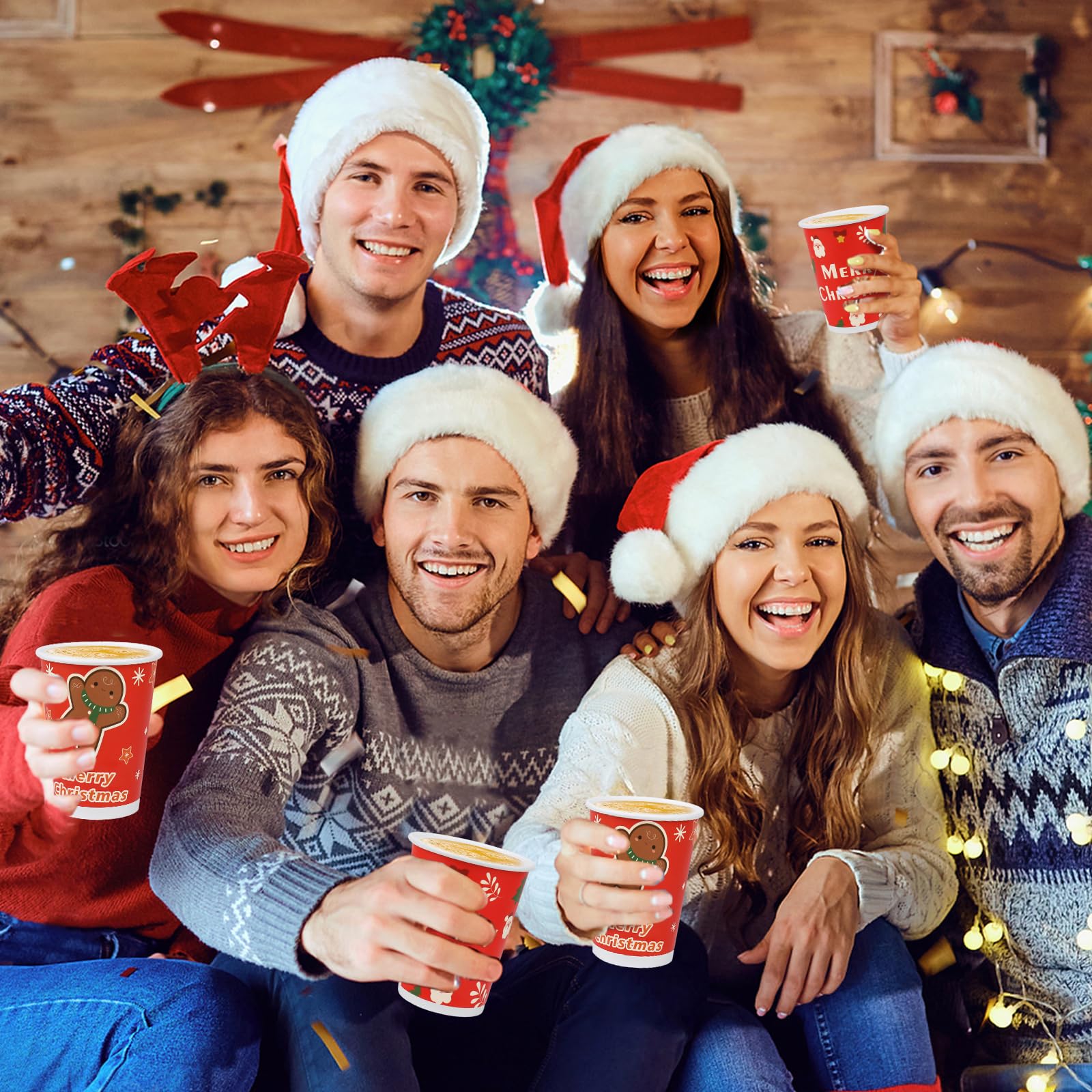 Richboom Disposable Christmas Coffee Cups - 42 Count 12 oz Cute Holiday Paper Cups for Hot Cocoa, Coffee & Cold Beverages | Perfect for Christmas Parties, Office Celebrations & Hot Chocolate Bars