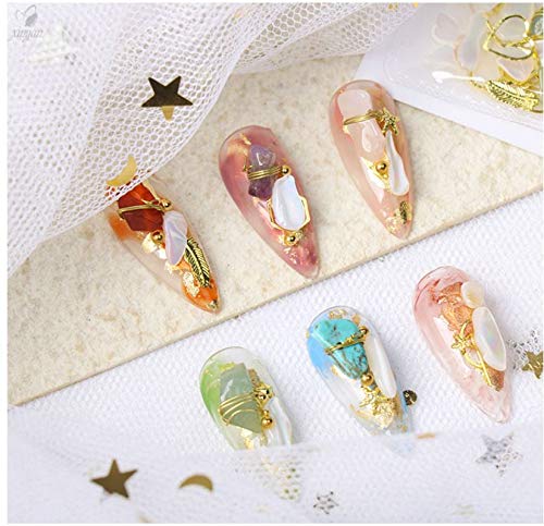 3D Nail Art Decoration Stones - Mix Sizes Crystal Shell Pieces with Professional Tweezers for DIY Manicure (Jade Powder) | Perfect for Nail Salon, Home Nail Design & Gift Giving
