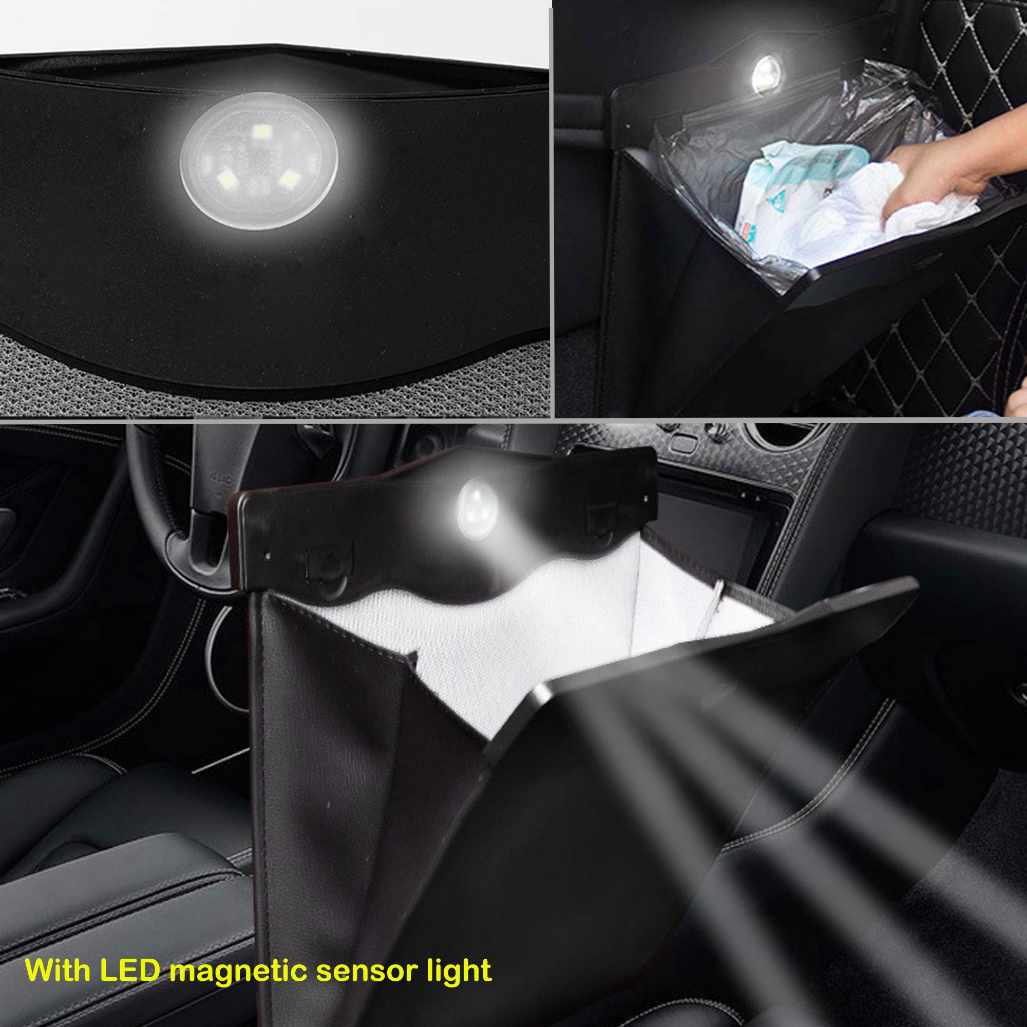 Premium Car Trash Can with 50 Trash Bags - Smart LED Leather Garbage Bin, Waterproof Foldable Auto Waste Container for Car, Office & Toilet - Universal Fit for All Vehicles (Large Size) | Perfect for Road Trips, Commuting & Keeping Your Vehicle Clean