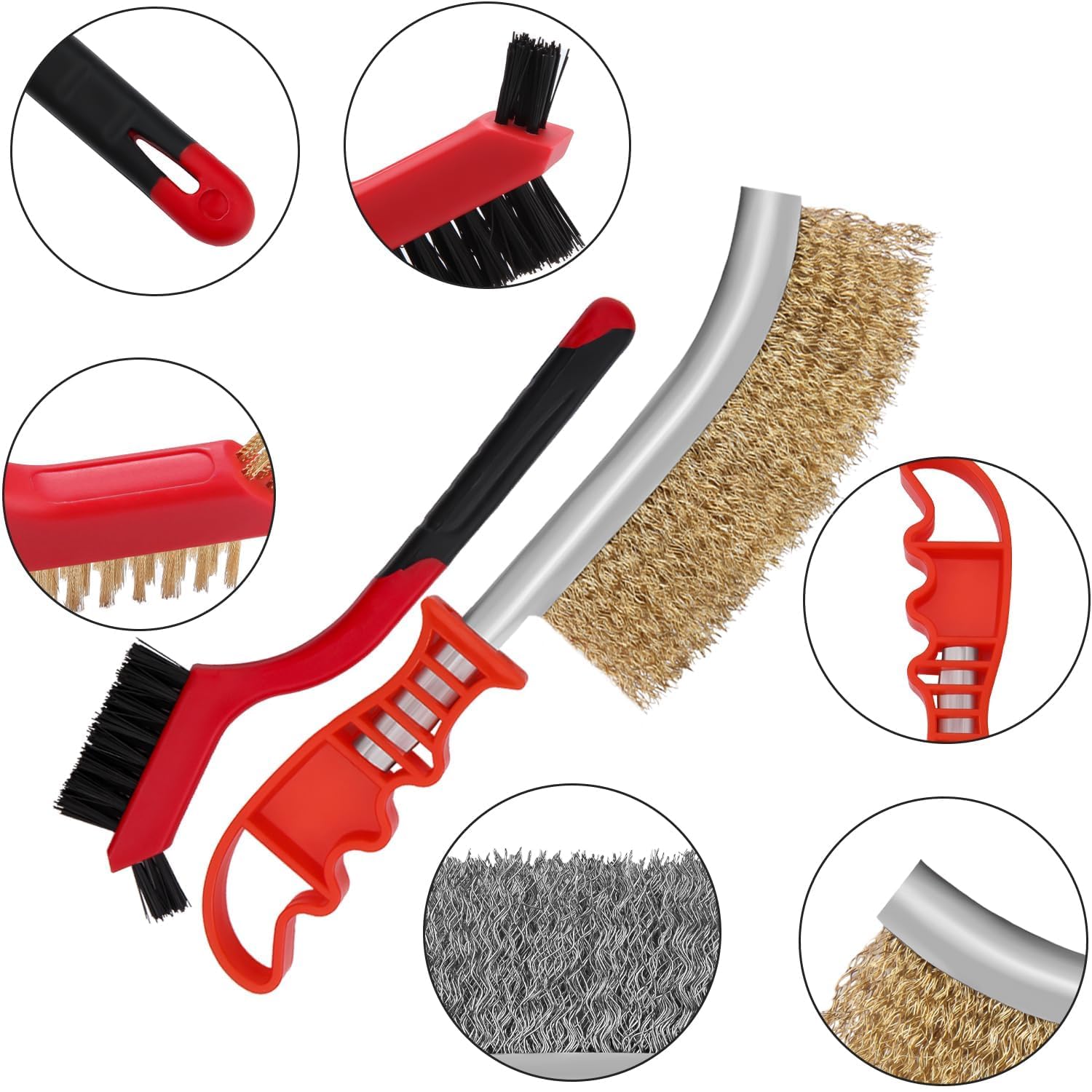 SWTYExt 7-Piece Wire Brush Set - Stainless Steel & Brass Nylon Brushes for Cleaning, Welding Slag, Rust Removal & Woodworking (3 Large + 4 Small Brushes) - Perfect for DIY Projects, Automotive Repair & Metal Surface Preparation