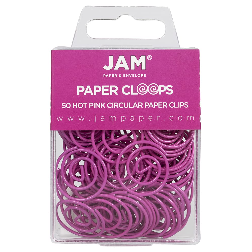 JAM PAPER Circular Paper Clips - Round Binder Clips - Hot Pink Fuchsia - 50 Pack - Perfect for Office, School, and Craft Organization