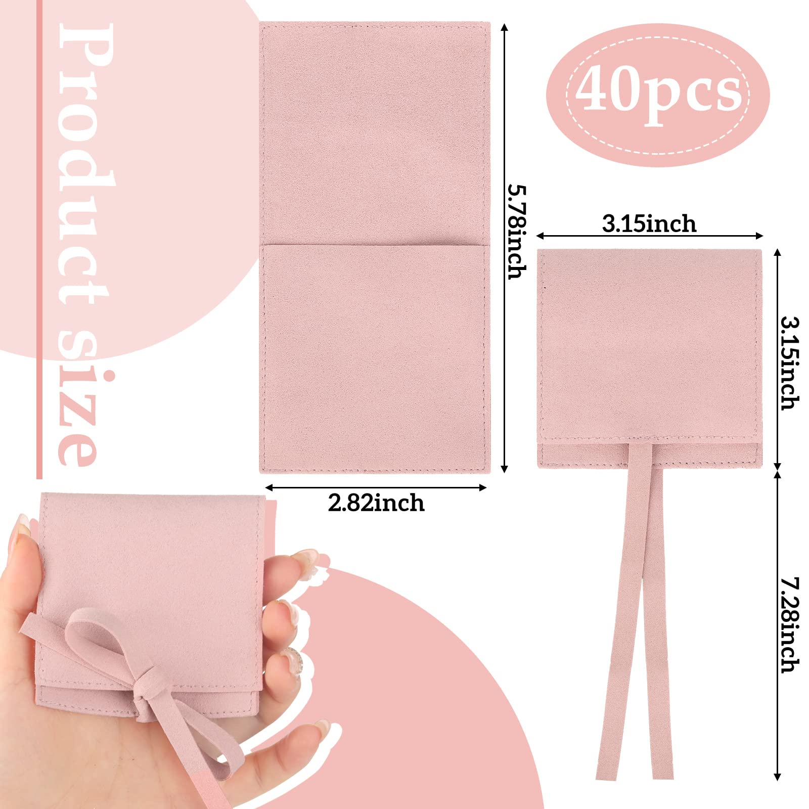 40 Pcs 8x8cm Microfiber Jewelry Pouches with Bow Tie - Soft Pink Luxury Gift Bags for Rings, Necklaces & Earrings - Perfect for Wedding Favors, Bridesmaid Gifts & Jewelry Storage