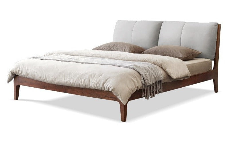 Premium Black Walnut Solid Wood Bed Frame - Queen Size Platform Bed with Soft Upholstered Headboard | Modern Bedroom Furniture for Master & Guest Rooms