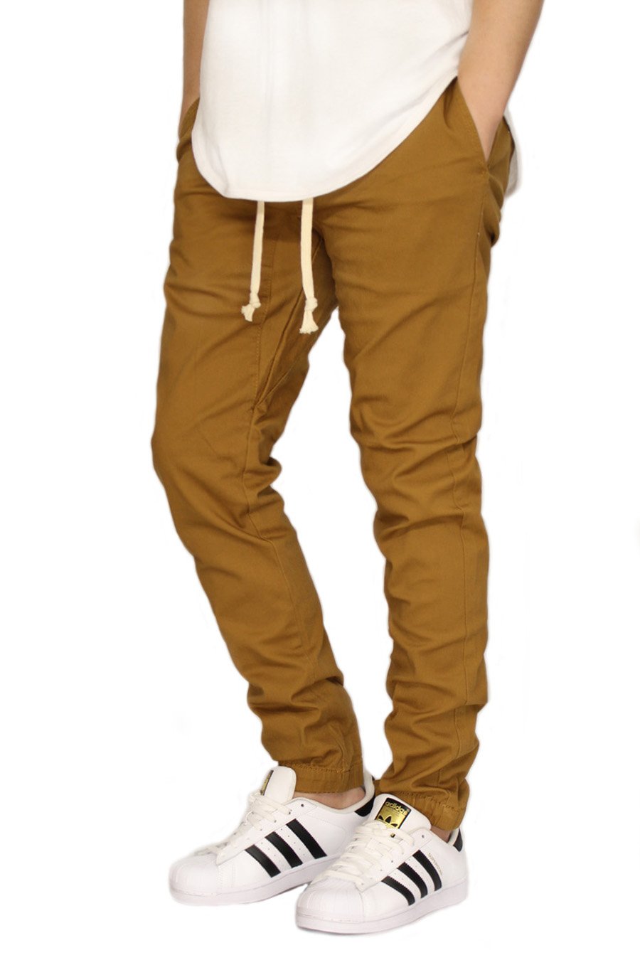 URBANJ Men's Twill Skinny Chino Jogger Pants - Slim Fit Stretch Comfortable Casual Pants for Work, Travel & Everyday Wear