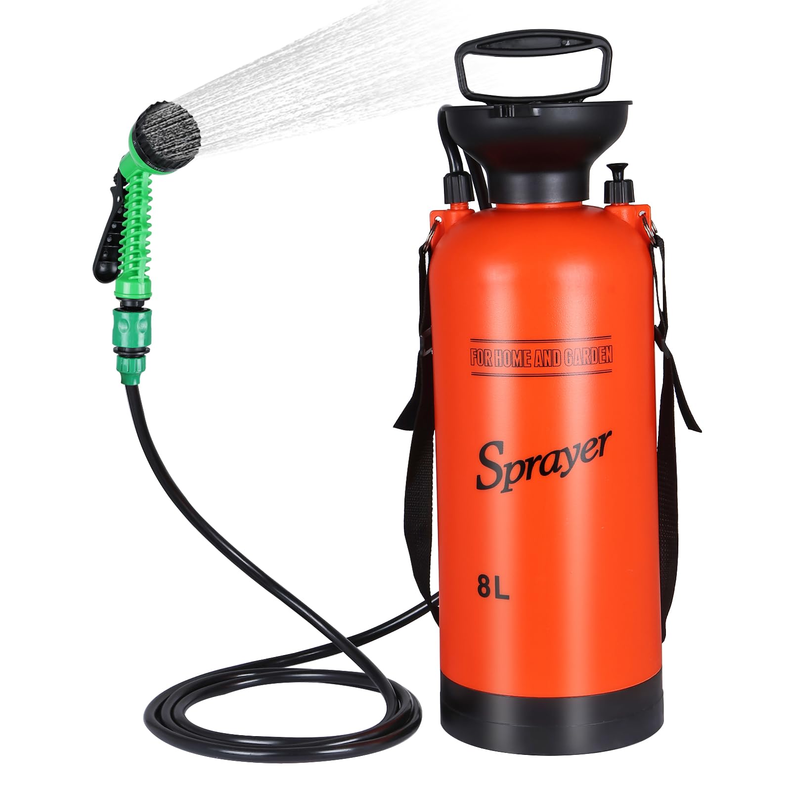 Portable Camping Shower with 7 Spray Modes - Hand Press Outdoor Shower with Removable Hose & Shower Head - Pressure Rinse Kit for Hiking, Travel, Beach, Garden & Pet Washing - Perfect for RV Trips, Off-Grid Living & Emergency Use