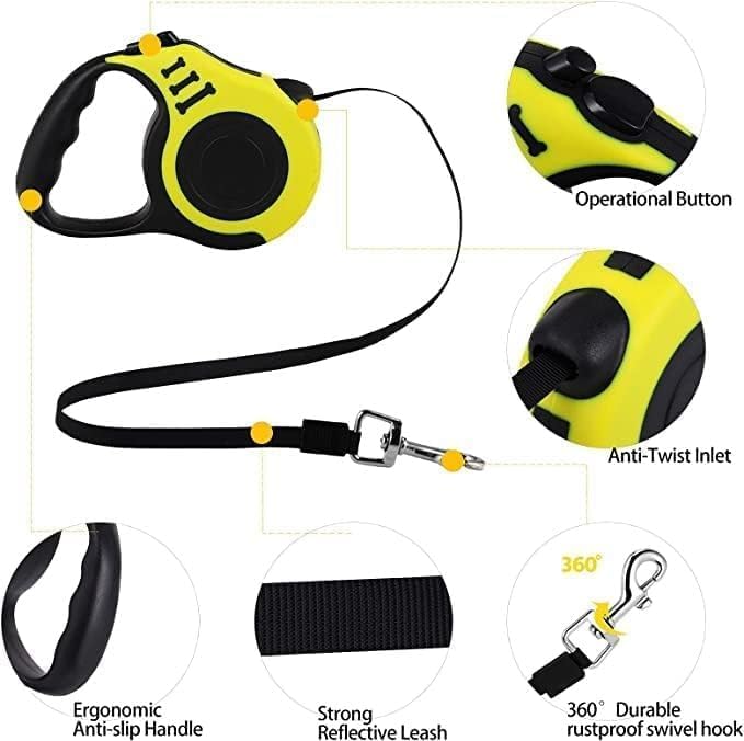 Zanzmer 16ft Retractable Dog Leash with Quick-Lock - Nylon Tape Leash for Dogs & Cats, Anti-Slip Handle, 5M Extendable Rope - Perfect for Walking, Running & Outdoor Adventures with Pets