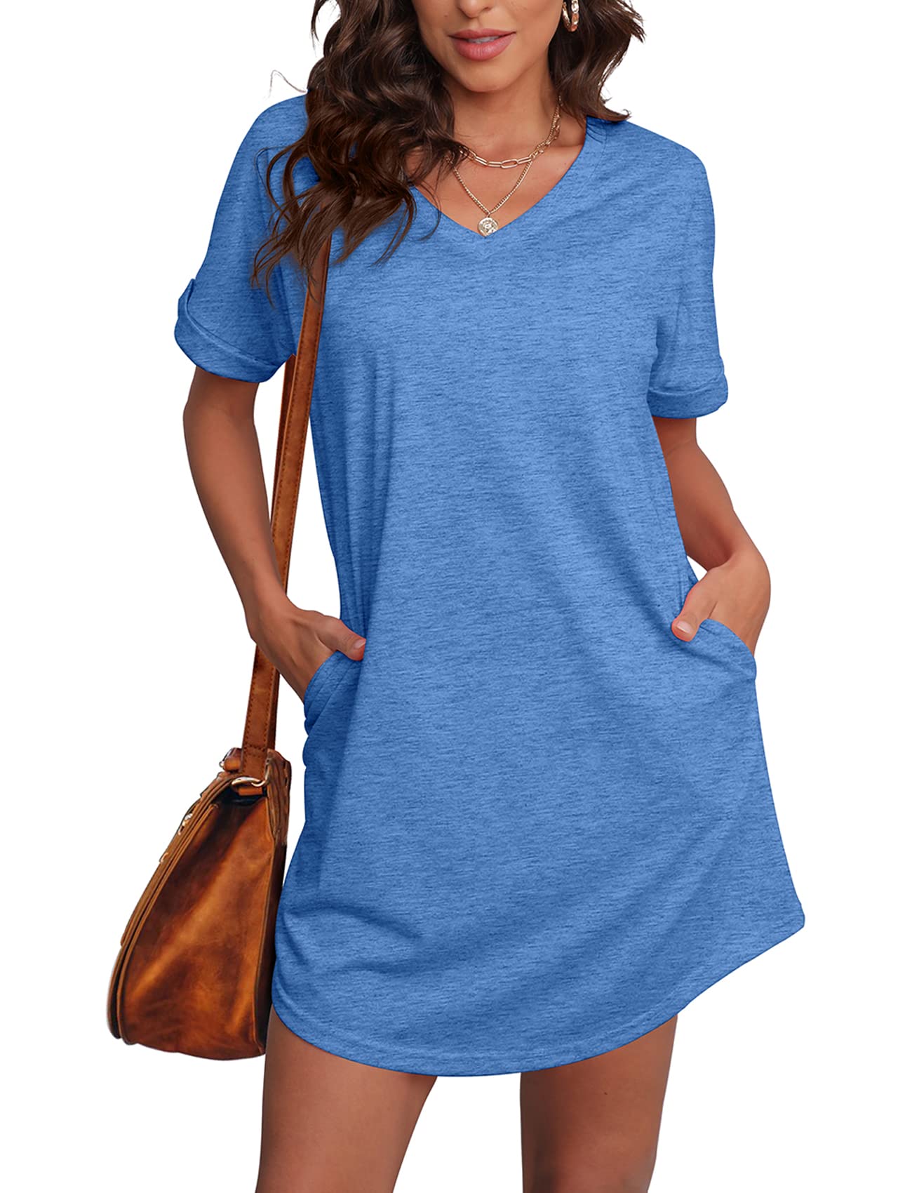 Women's Summer Short Sleeve Pocket T-Shirt Dress - Casual Flowy Comfortable Dress for Beach, Vacation & Everyday Wear