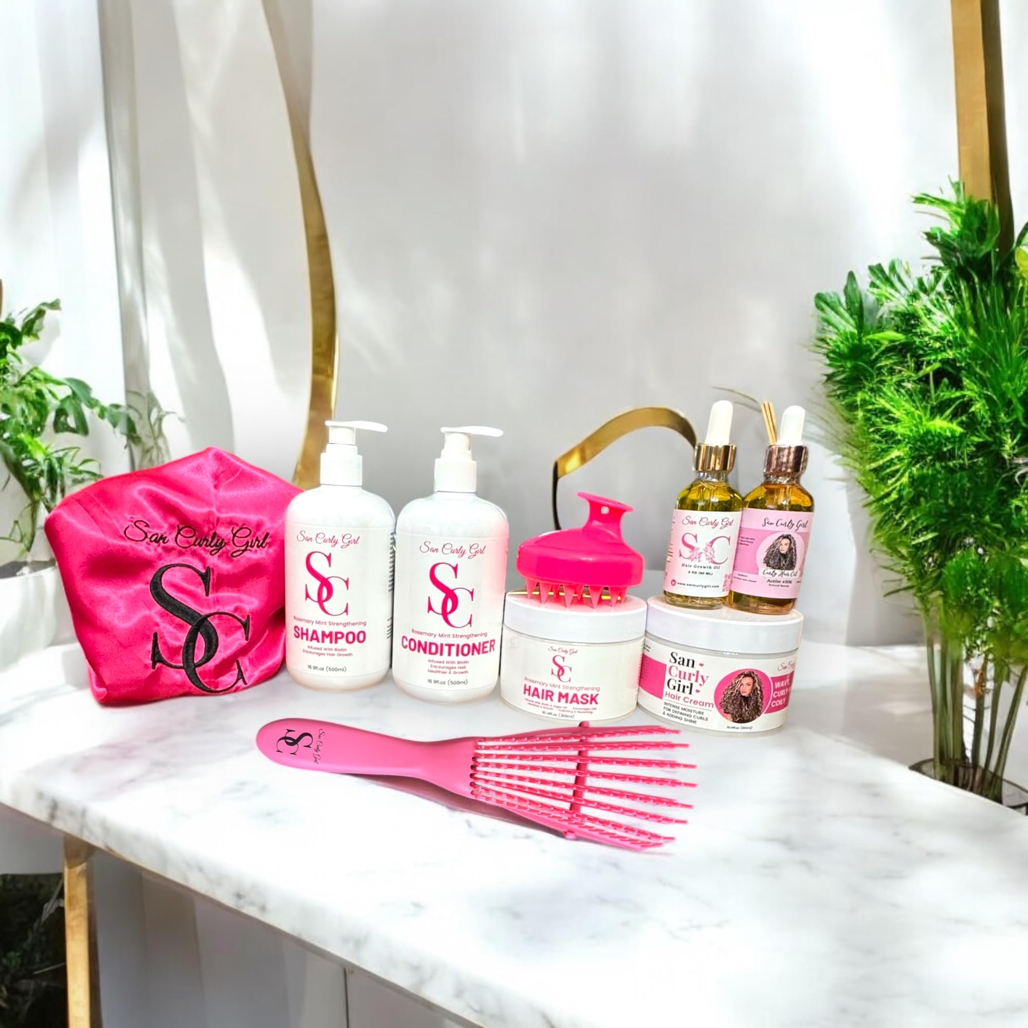 San Curly Girl Complete Hair Care Set - 9-Piece Kit with Sulfate-Free Shampoo, Hydrating Conditioner, Deep Conditioning Hair Mask & Styling Tools for Curly Hair | Perfect for Daily Curly Hair Routine & Salon-Quality Results at Home