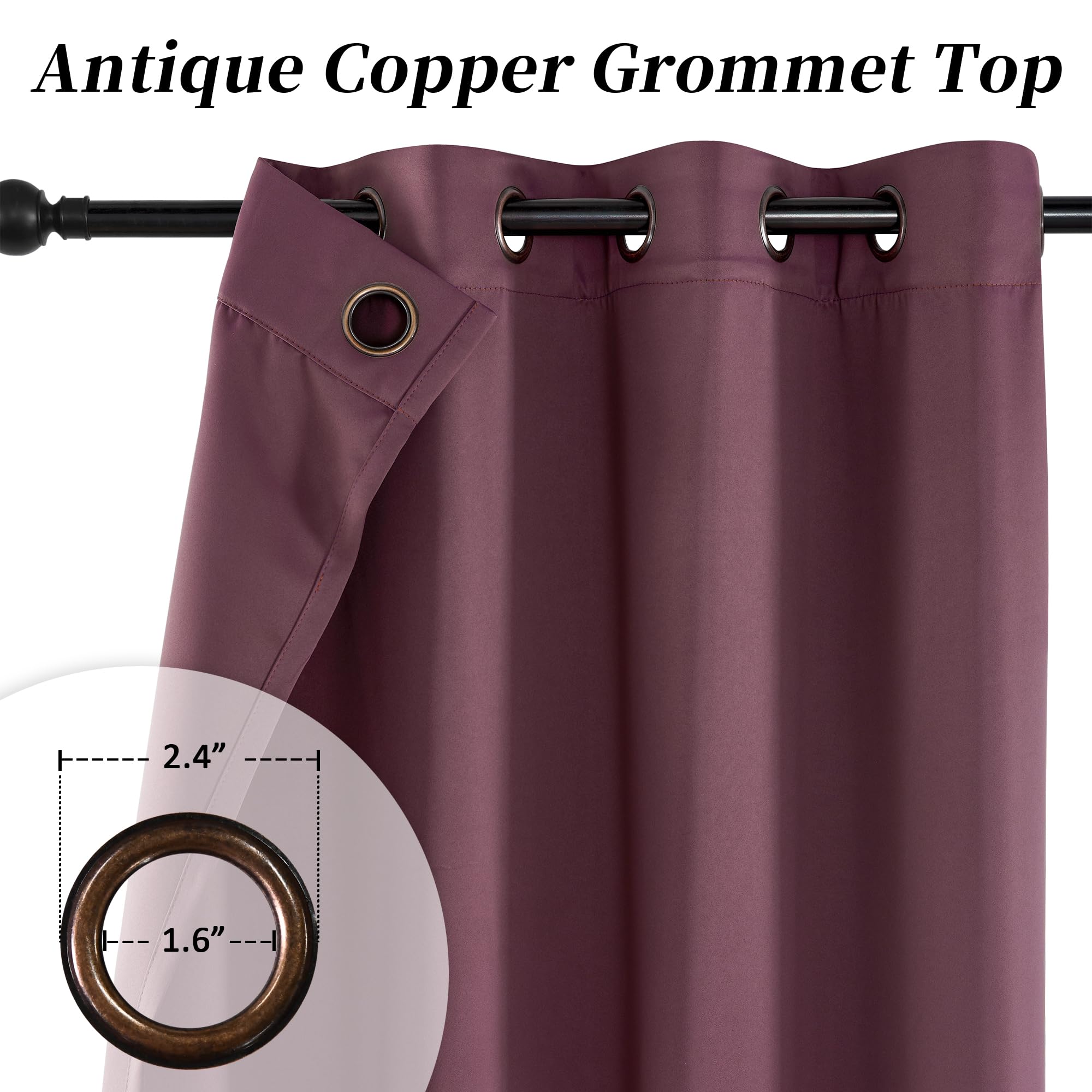 Thermal Insulated Blackout Curtains - 42x54 Inch Purple Red Drapes with Antique Copper Grommets for Bedroom, Living Room & Basement Windows | Noise Reducing & Energy Saving Window Treatment (1 Pair, Burgundy)