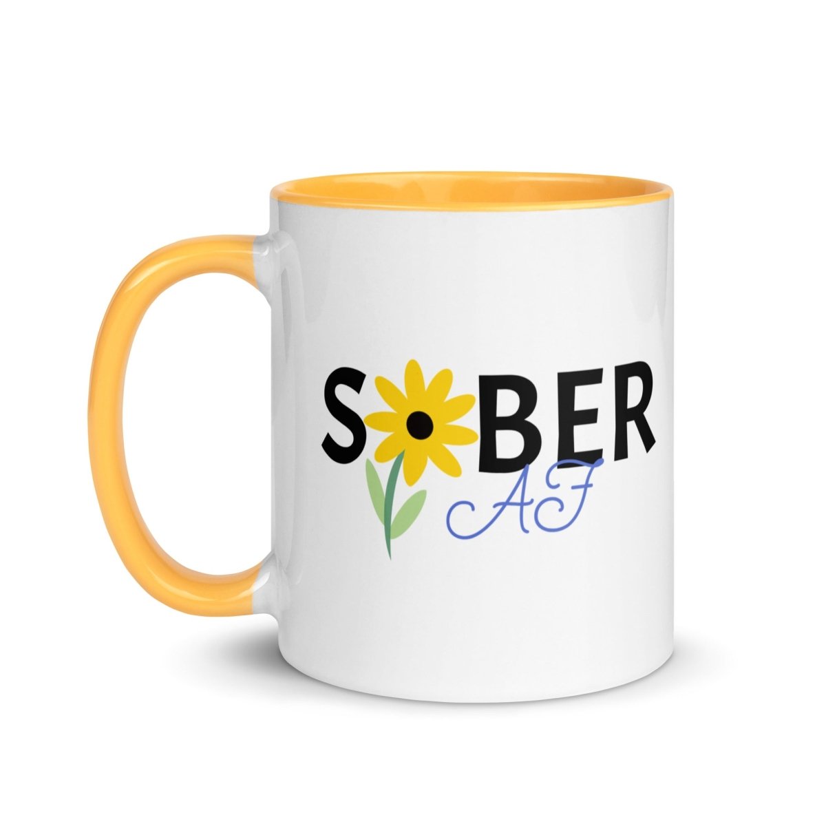 Sunflower Sober AF Blossom Mug - 15oz Inspirational Coffee Cup with Handle, Funny Gift for Women & Men - Perfect for Home, Office & Recovery Meetings
