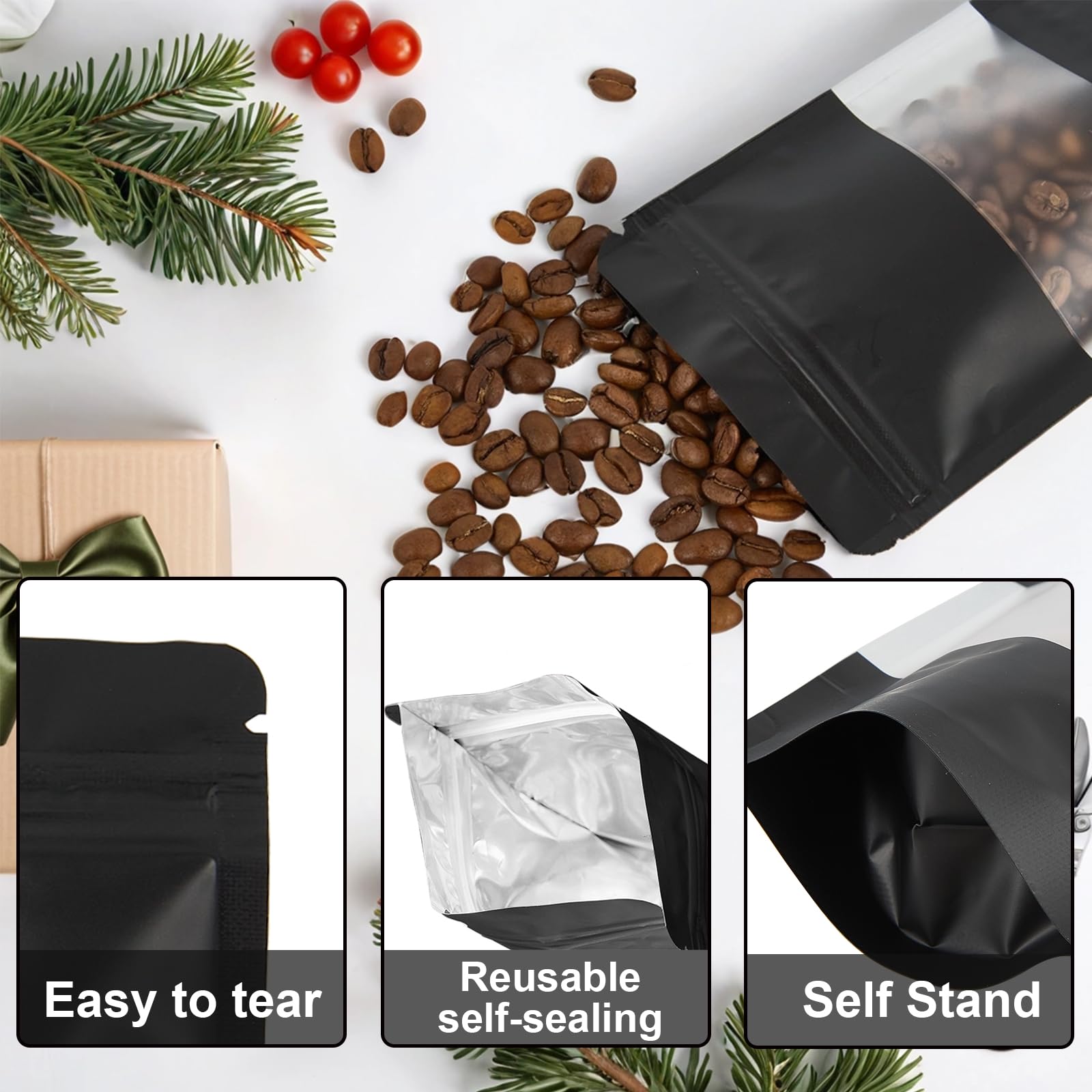 100 Pack Resealable Mylar Bags with Clear Window & Zipper Lock - 5.5