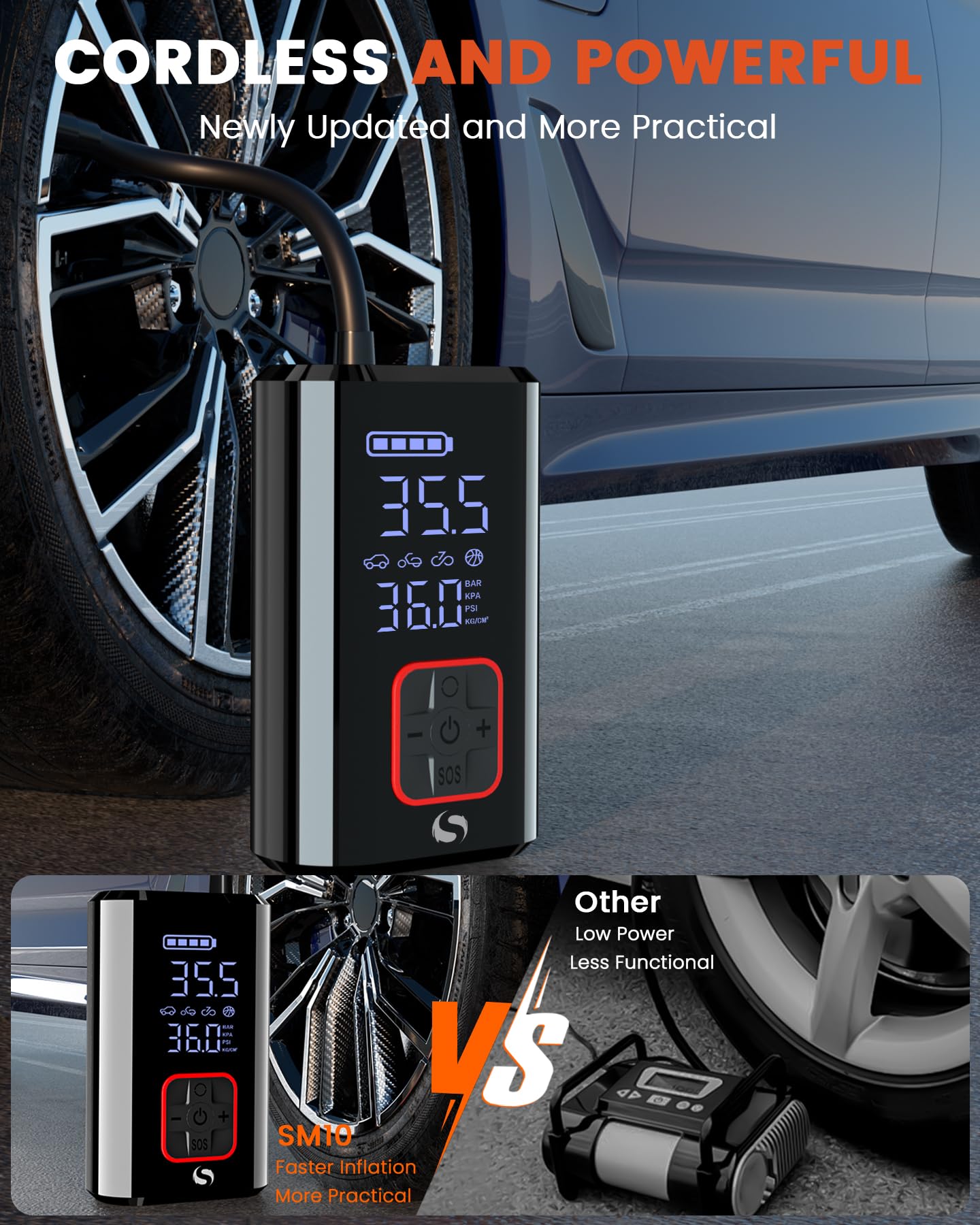 Portable Cordless Tire Inflator Air Compressor - 150PSI Smart Air Pump with Digital Pressure Gauge for Car, Bike, Motorcycle Tires (12V DC) | Emergency Roadside Use & Home Garage Inflation Tool