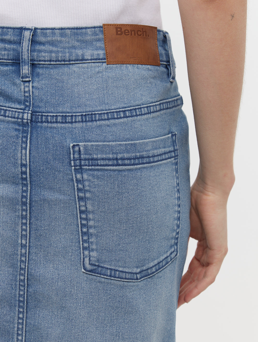 Vienra Women's Denim Midi Skirt - High Waist Stretch Jeans Skirt for Casual Wear, Office & Date Night Outfits