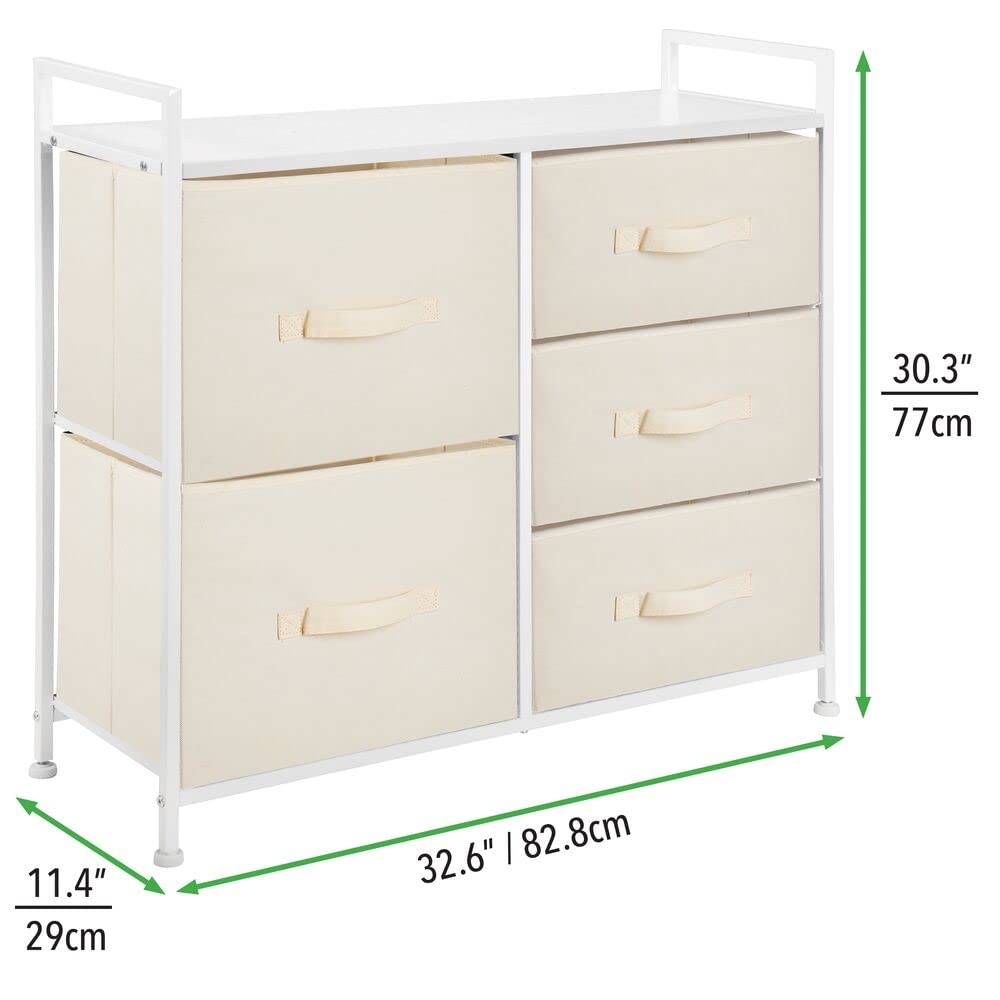 mDesign 5-Drawer Storage Dresser Organizer - Large Standing Fabric Bin Chest for Bedroom, Office, Living Room & Closet - Removable Drawers, Cream White - Perfect for Home Organization & Small Space Storage (Pack of 1)