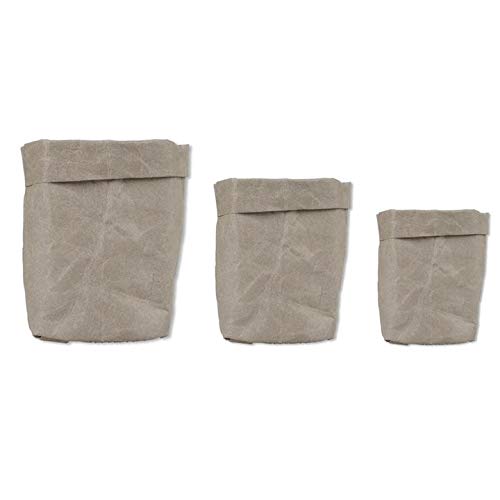 Eco-Friendly Kraft Paper Storage Bags - Reusable Grocery Bags, Food Storage Containers, Home Decor & Organizer for Toys, Flowers (3-Pack, Gray) | Perfect for Kitchen, Pantry, Nursery & Gift Wrapping