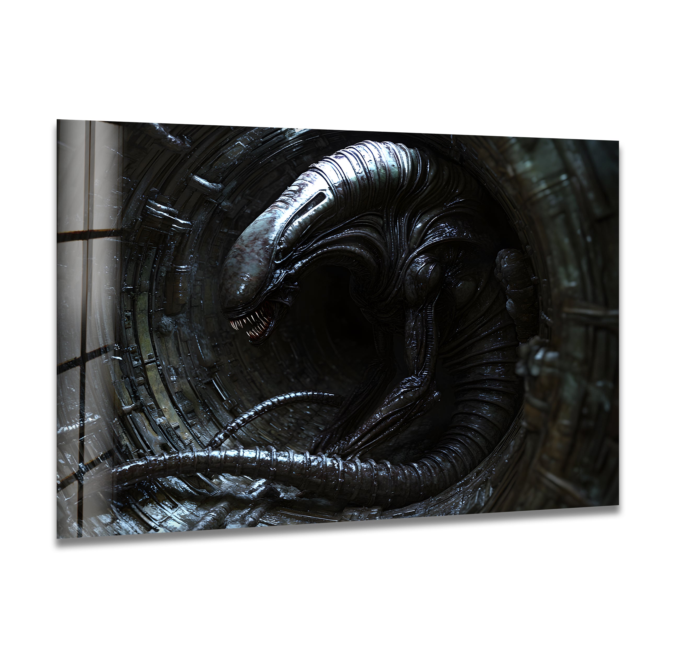 Black Alien Glass Wall Art - Modern Abstract Decor for Living Room, Bedroom & Office | Unique Handmade Glass Artwork for Home & Gifts