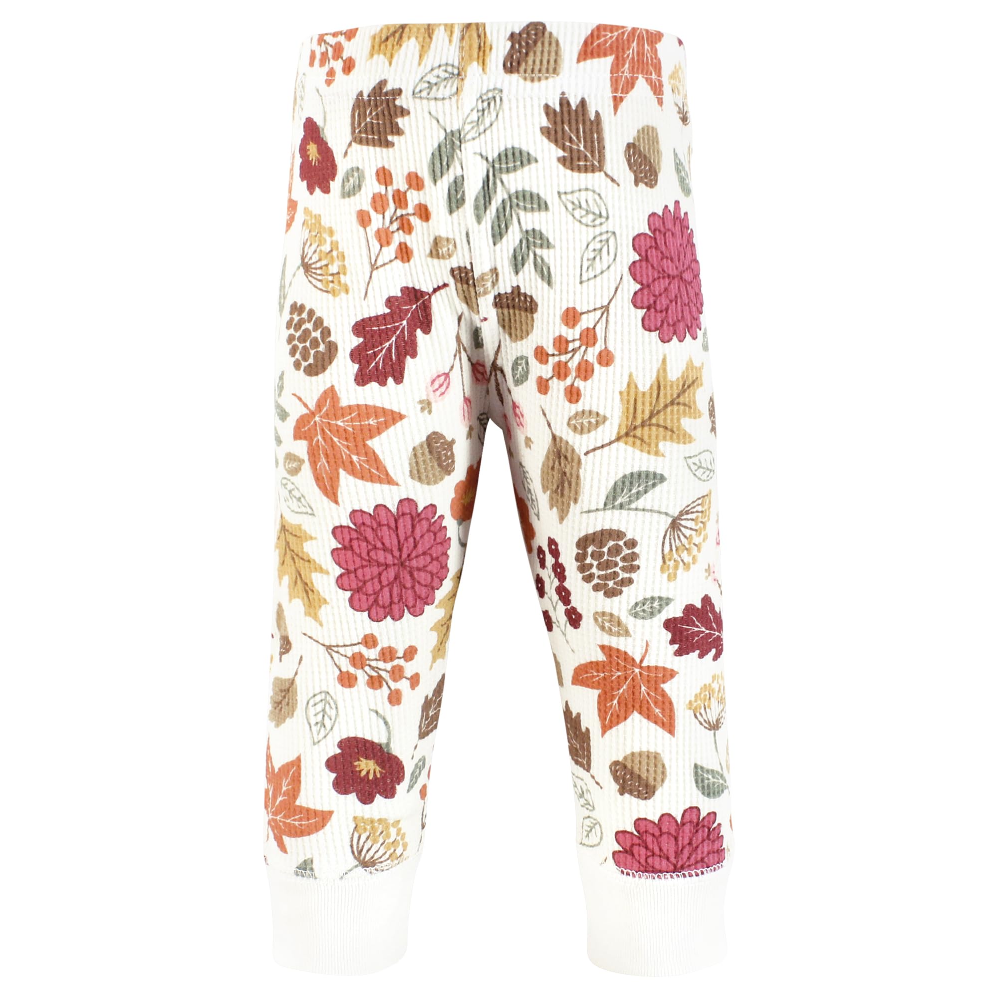 Hudson Baby Unisex Thermal Tapered Ankle Pants 4-Pack, Acorn Botanical Print - Soft Cotton Baby Pajama Bottoms for Boys & Girls, Cozy Winter Sleepwear & Playtime Outfits