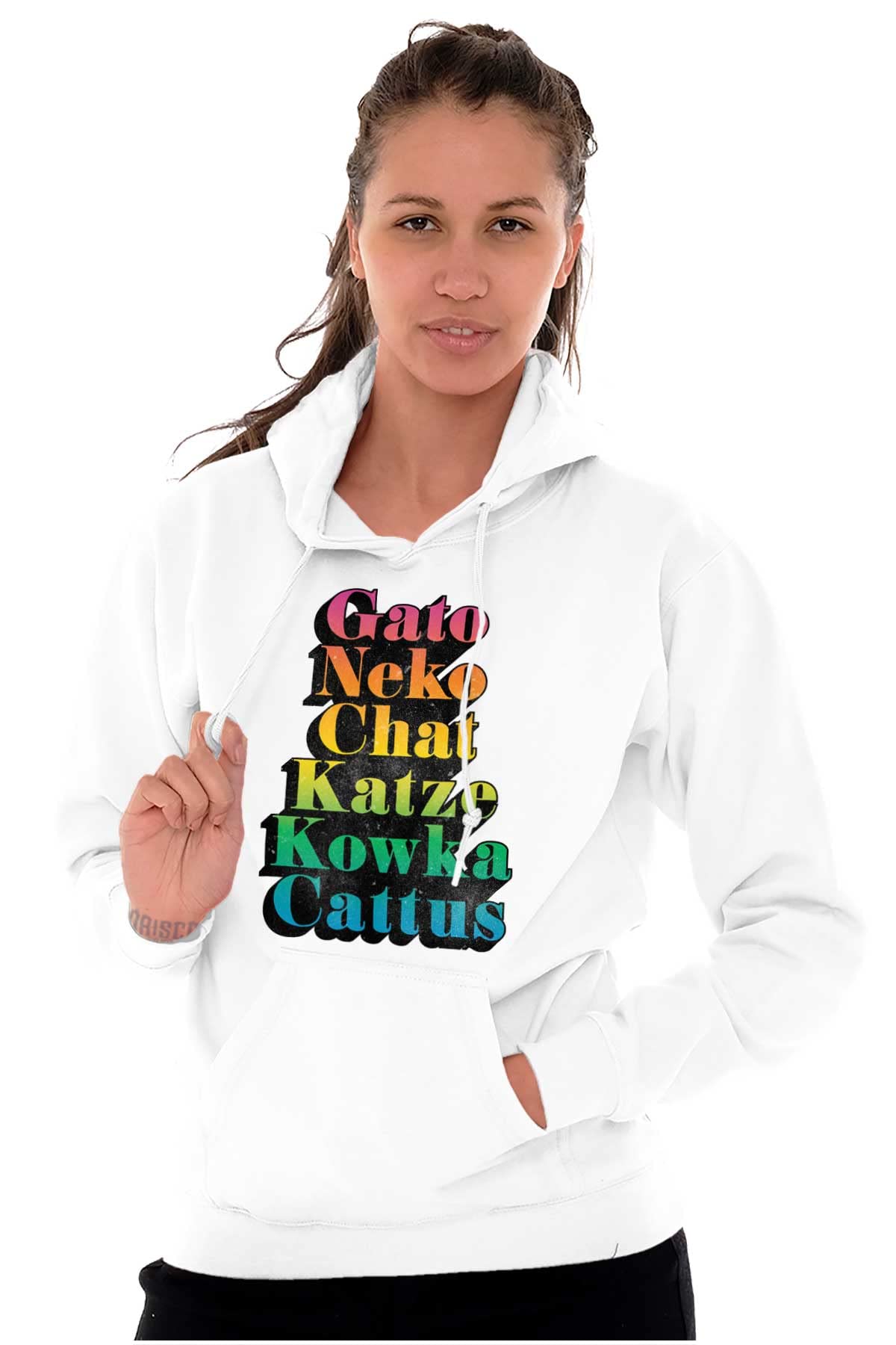 Brisco Brands Cat Translation Around the World Hoodie Sweatshirt - Unisex Pullover for Women & Men | Cute Graphic Cat Lover Apparel for Casual Wear, Street Style & Gifts