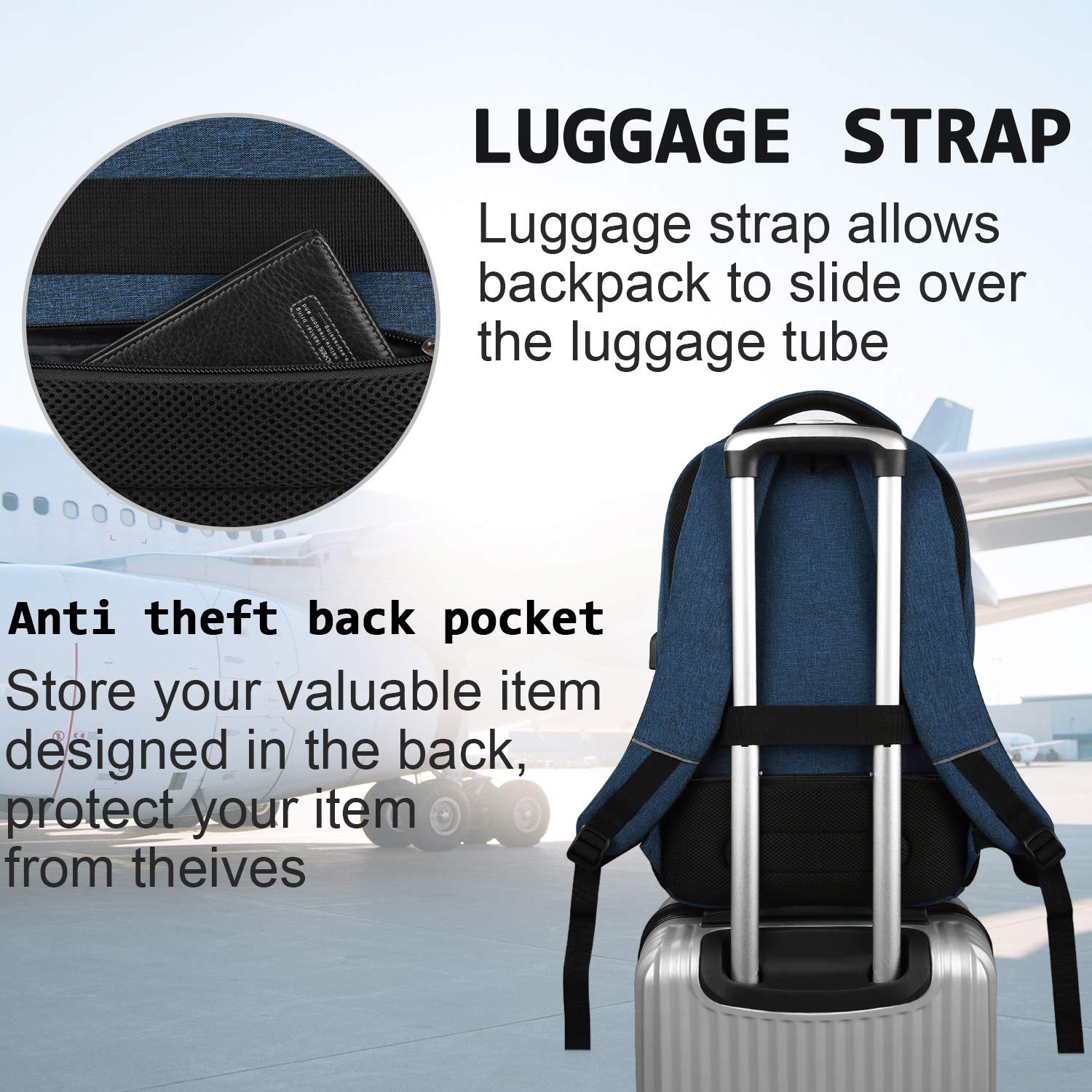 Anti-Theft Slim Laptop Backpack for Business Travel & College, Durable Water-Resistant USB Charging Bag for Women & Men, Fits 15.6 Inch Laptop & Notebook - Blue, Perfect for Work, School & Commuting