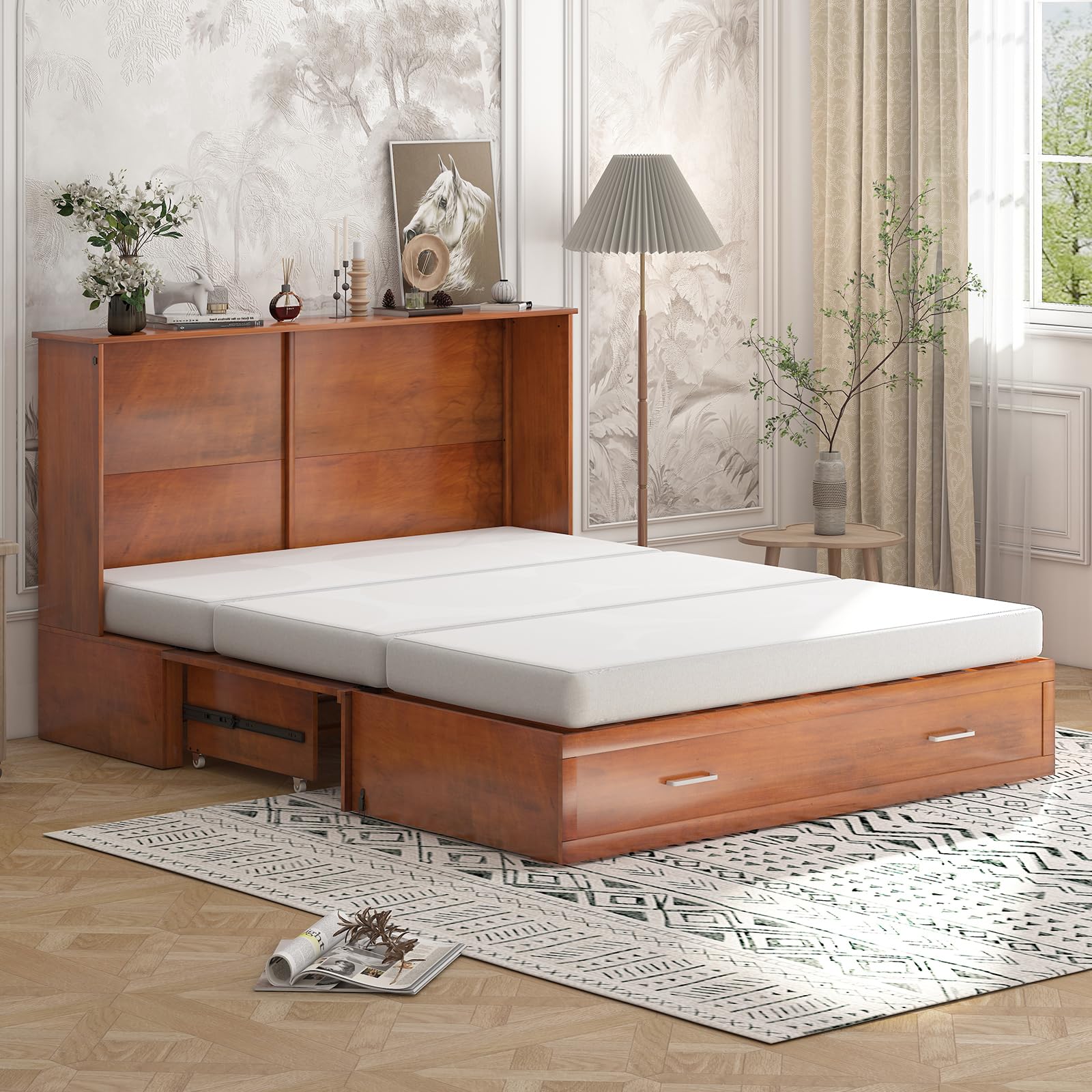 BALUS Queen Size Murphy Bed Cabinet with USB Charging Station - 63