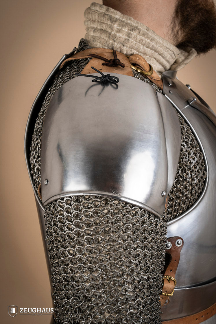 15th Century Medieval Pauldrons - 2.5mm Polished Steel Shoulder Armor for Renaissance Fairs, LARP & Historical Reenactment